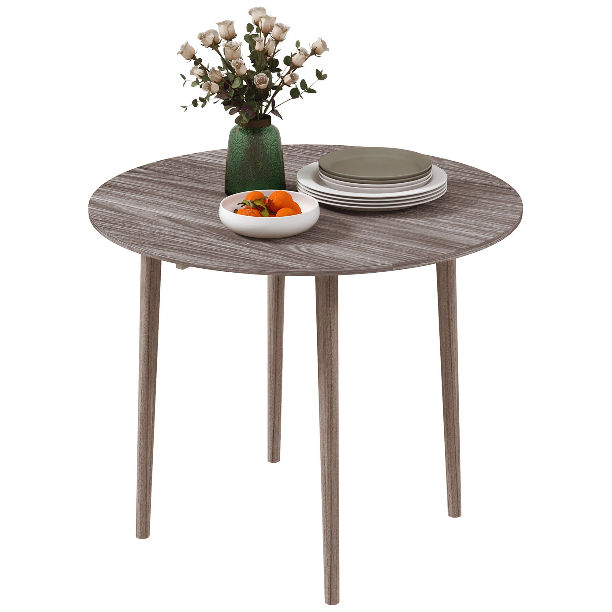Folding Dining Table, Round Drop Leaf Kitchen Table for Small Spaces with Wood Legs, Distressed Grey Bar Tables & Dining Tables Distressed Grey at Gallery Canada