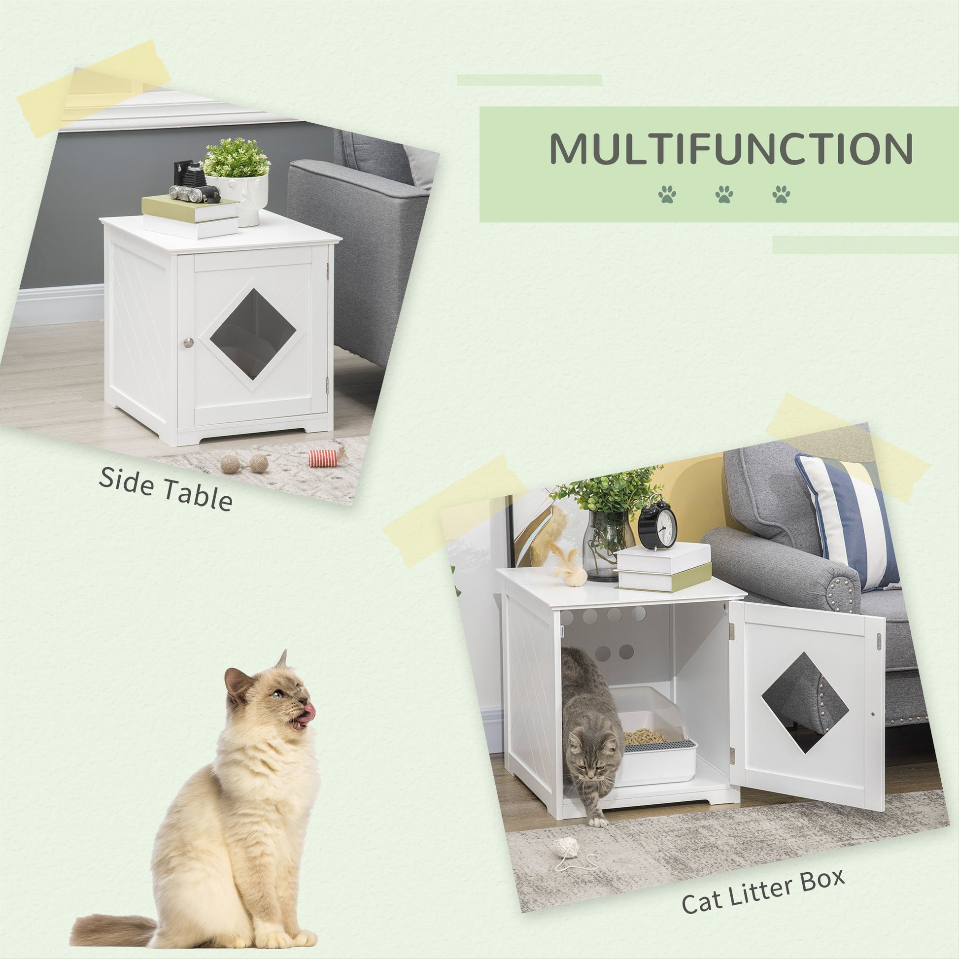 Cat Litter Box Enclosure End Table, Indoor Cat Washroom with Magnetic Door, Hidden Litter Box Nightstand with Large Tabletop, Easy Assembly, White Cat Litter Box Enclosures   at Gallery Canada