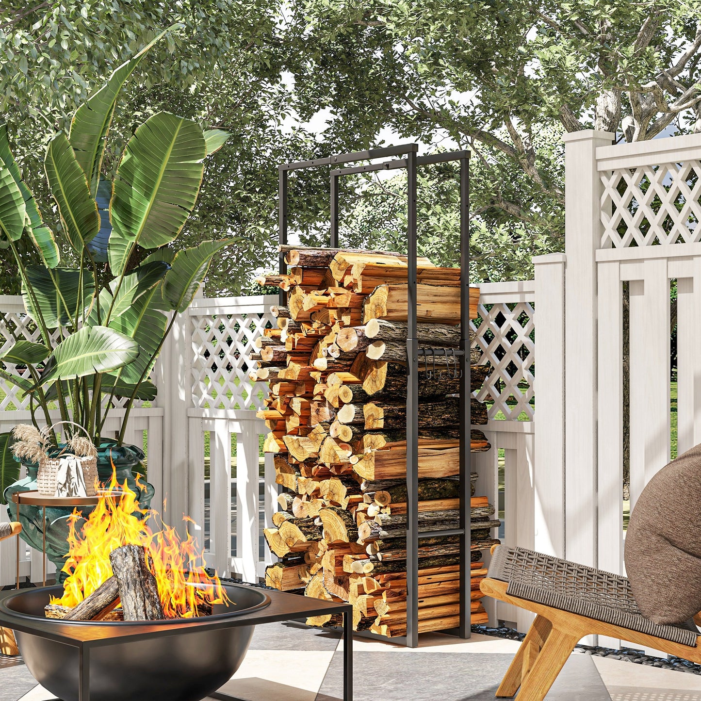 Adjustable Firewood Log Rack Heavy-Duty Steel Log Holder for Outdoor Indoor Use, 25.6" x 9.8" x 59.1", Black Firewood Racks   at Gallery Canada