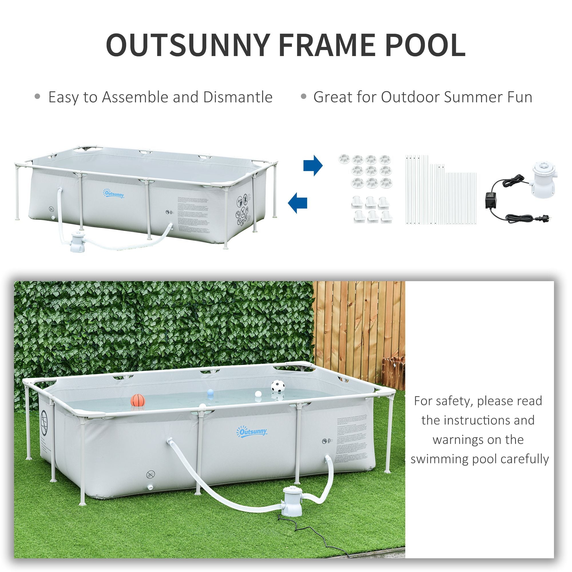 8.3ft x 5ft x 26in Frame Above Ground Swimming Pool Set with Filter Pump Filter Cartridge Reinforced Sidewalls Grey Outdoor Swimming Pools & Hot Tubs at Gallery Canada