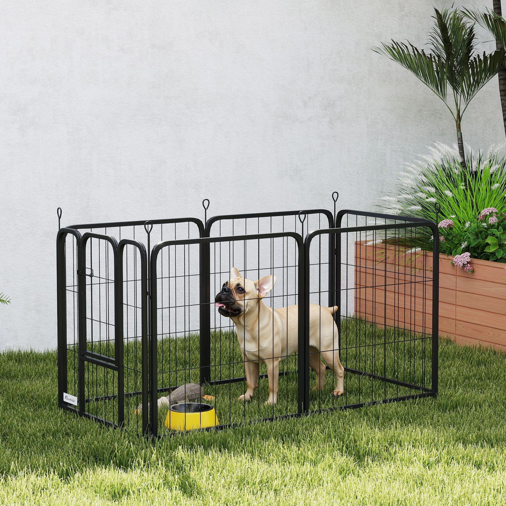 6 Panels Heavy Duty Dog Playpen Outdoor Indoor with Door &; Strap, 24