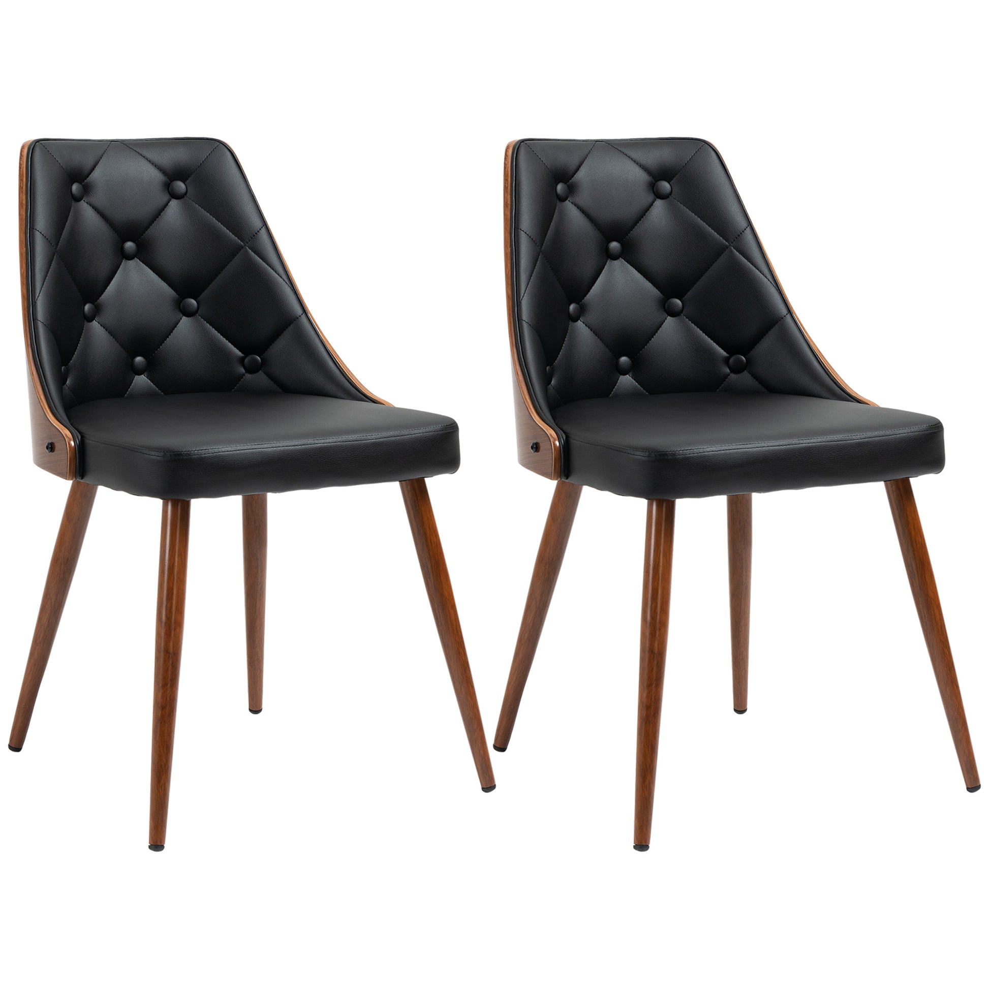 Dining Chairs Set of 2, Tufted Kitchen Chairs, PU Leather Upholstered Seats and Steel Legs for Dining Room, Black Bar Stools   at Gallery Canada