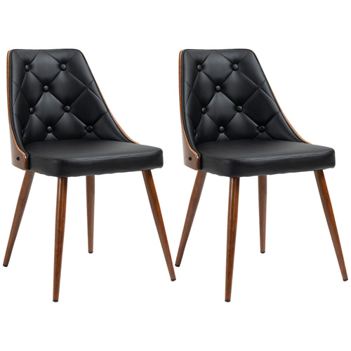 Dining Chairs Set of 2, Tufted Kitchen Chairs, PU Leather Upholstered Seats and Steel Legs for Dining Room, Black