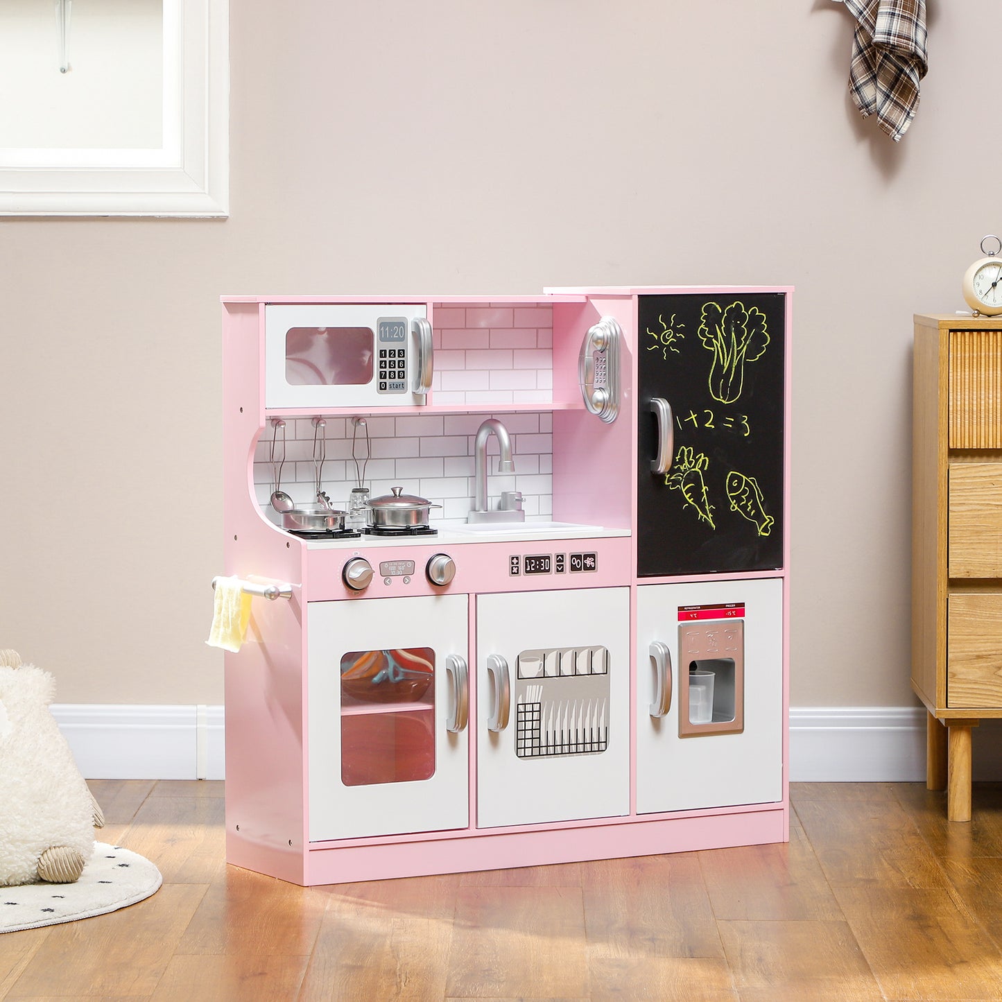 Play Kitchen for Kids, Kids Kitchen Playset w/ Chalkboard, Ice Maker, Play Phone, Sink, Microwave Play Kitchen   at Gallery Canada