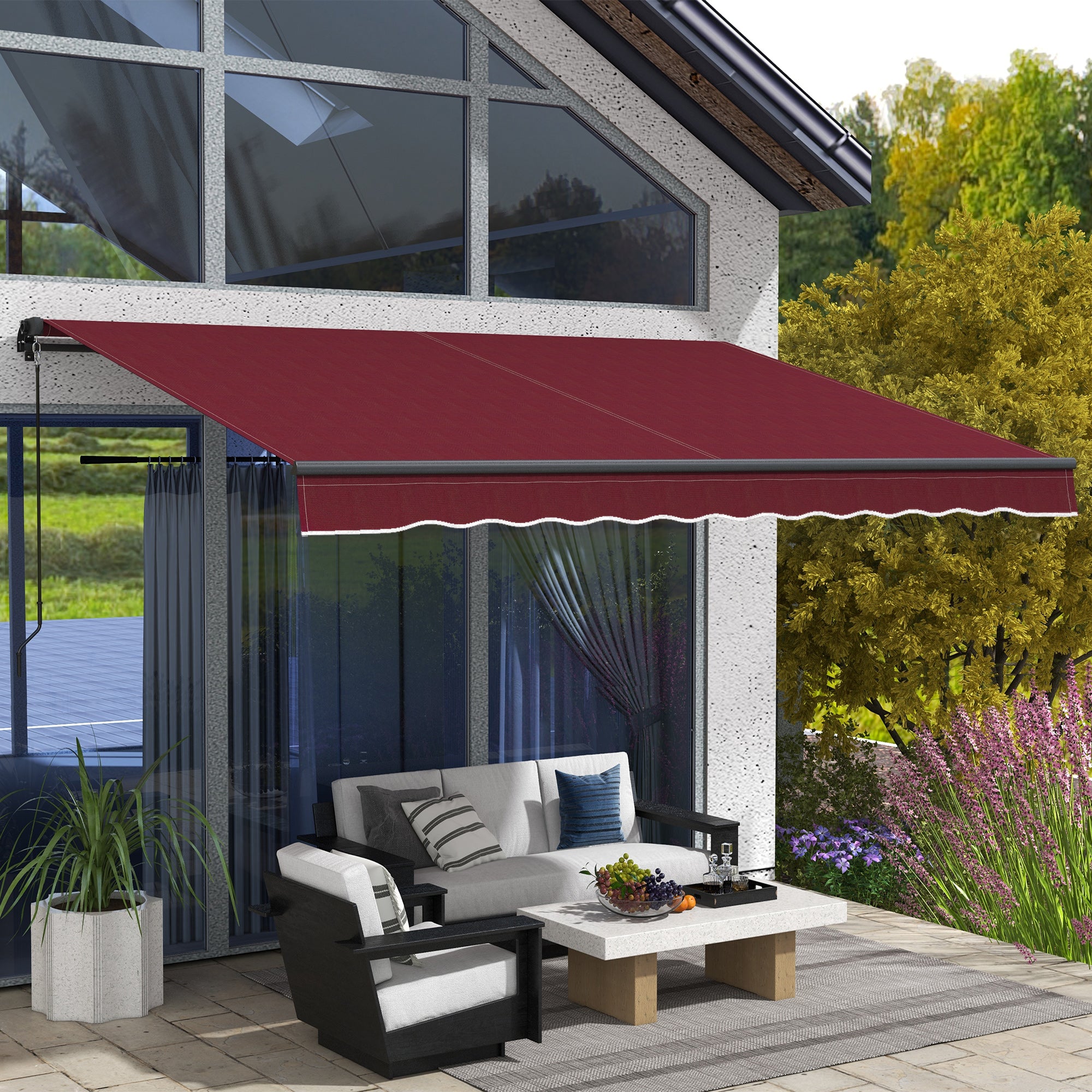 12' x 10' Retractable Awning, 280gsm UV Resistant Sunshade Shelter, for Deck, Balcony, Yard, Wine Red Deck Awnings at Gallery Canada