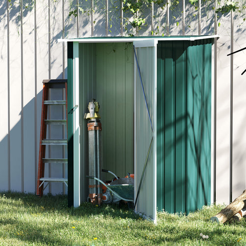 5 x 3ft Outdoor Storage Shed Metal Garden Shed Cabanon with Sloped Roof, Lockable Door for Tool, Green