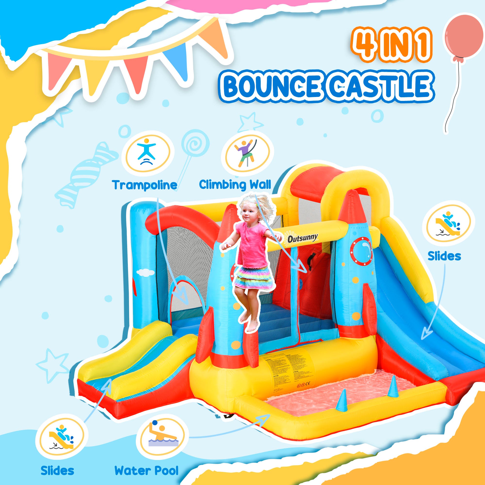 Bounce Castle Inflatable Trampoline Slide Pool Rocket Design 11.14' x 9.18' x 6.06' Inflatables at Gallery Canada