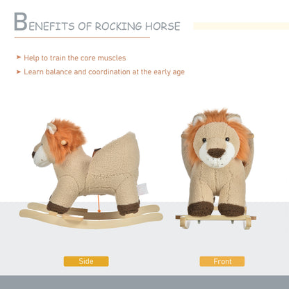 Baby Rocking Horse Lion Design Plush Stuffed Rocking Chair, Wooden Rocking Horse with Sound, Seat Belt for 18-36 Months Boys and Girls Gift, Brown Rocking Horses   at Gallery Canada