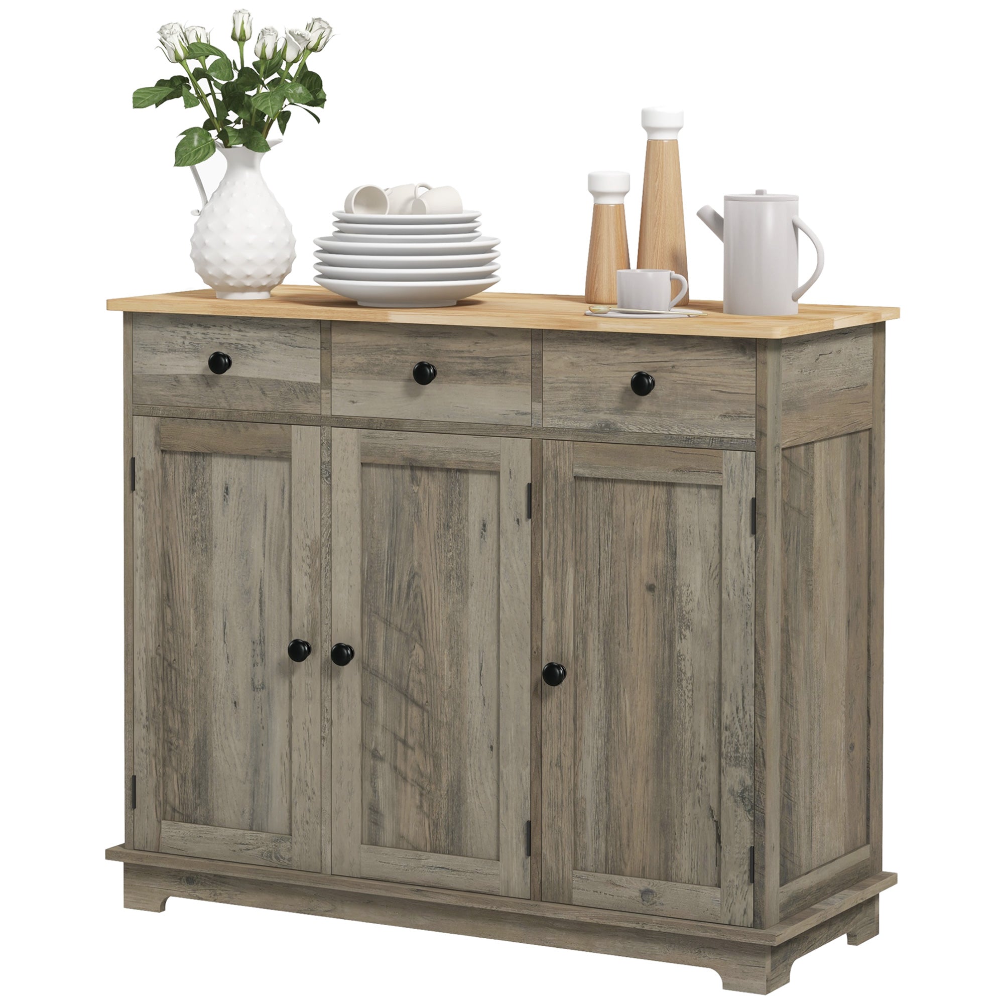 Modern Sideboard, Buffet Cabinet with Storage Cabinets, Drawers and Adjustable Shelves for Living Room, Washed Grey Bar Cabinets Washed Grey at Gallery Canada