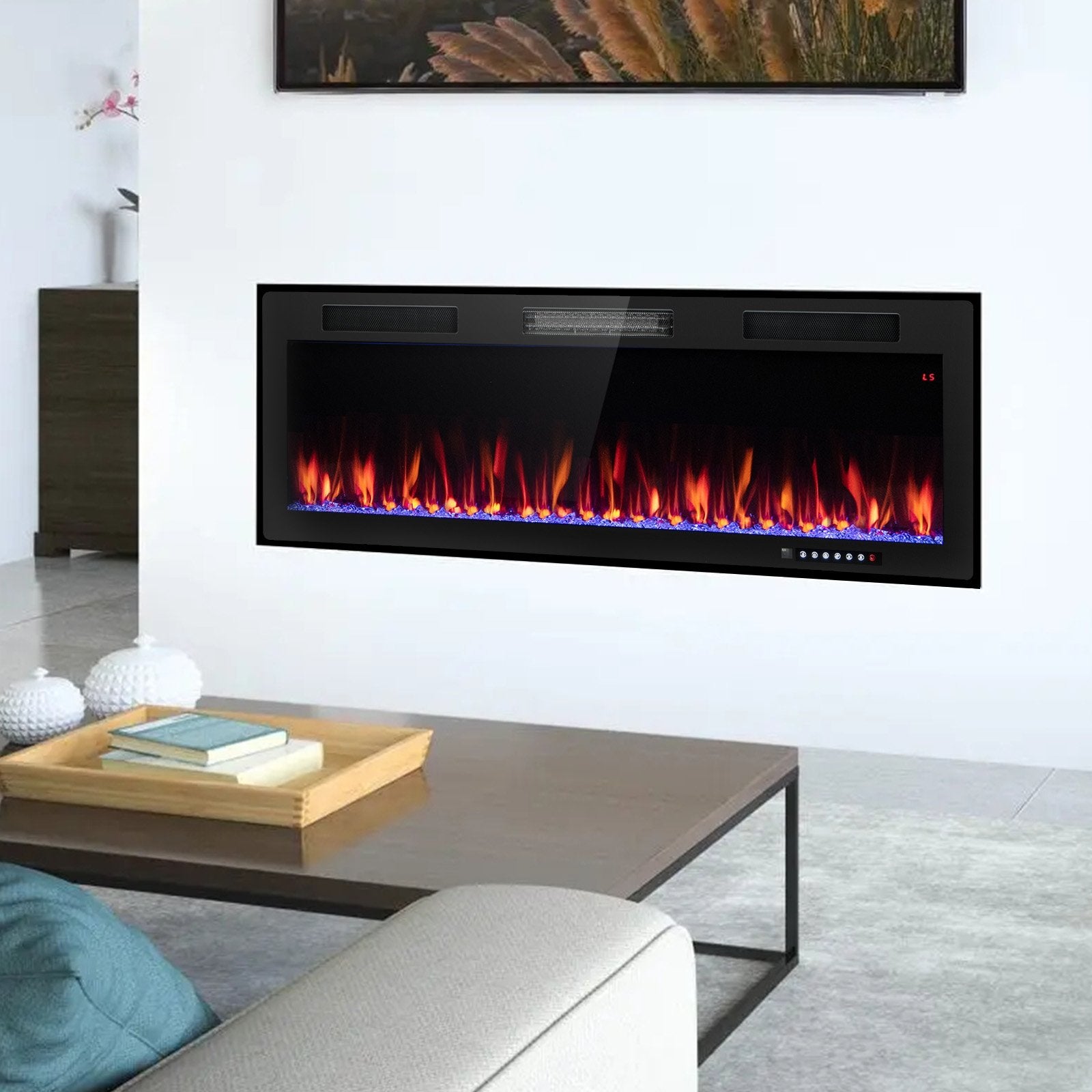 Electric Fireplace 40/50/60 Inches Recessed and Wall Mounted for 2' x 6' Stud-50 inches, Black Fireplaces   at Gallery Canada