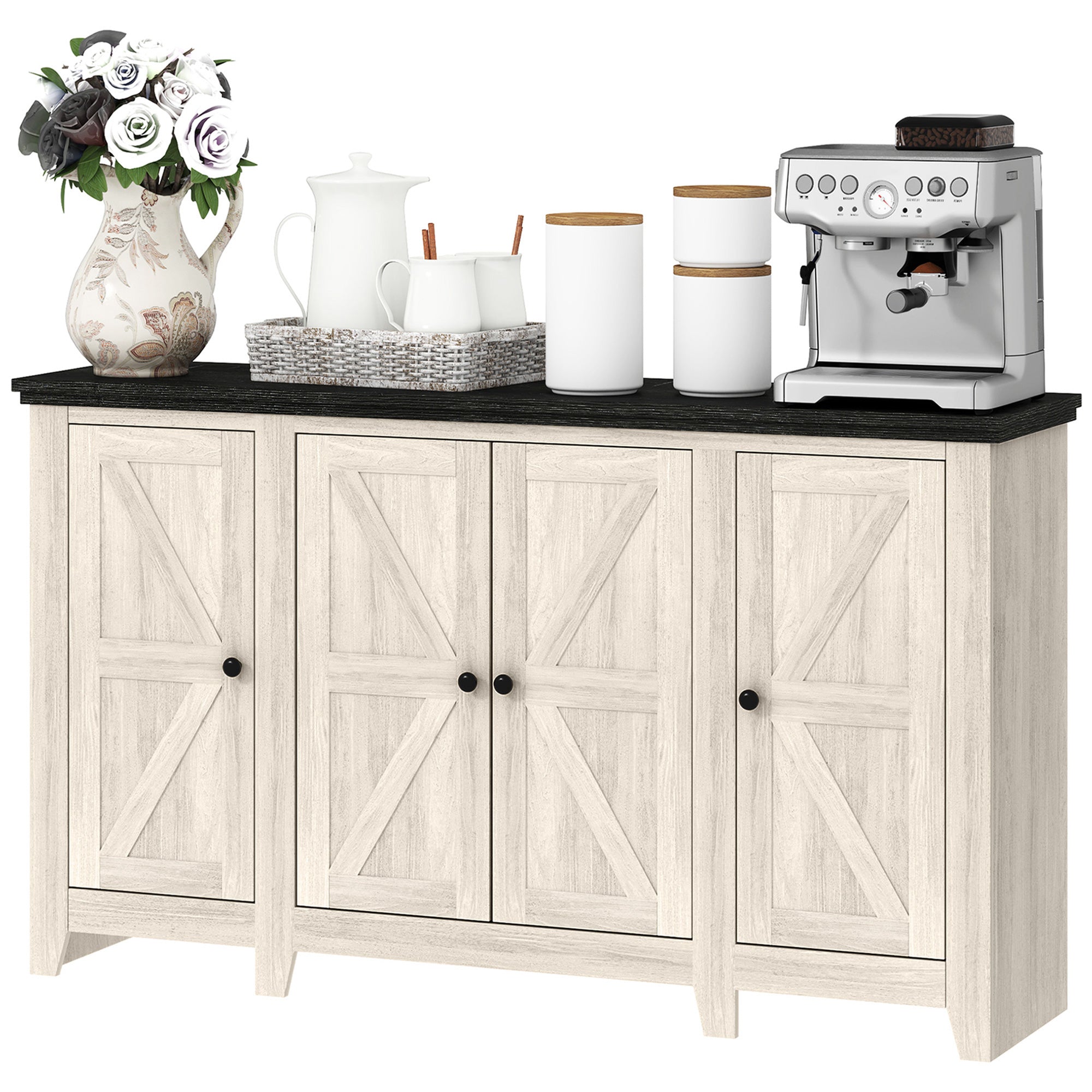 Rustic Sideboard, Buffet Cabinet with Adjustable Shelves for Living Room, Dining Room, Entryway, White Wood Grain Storage Cabinets at Gallery Canada