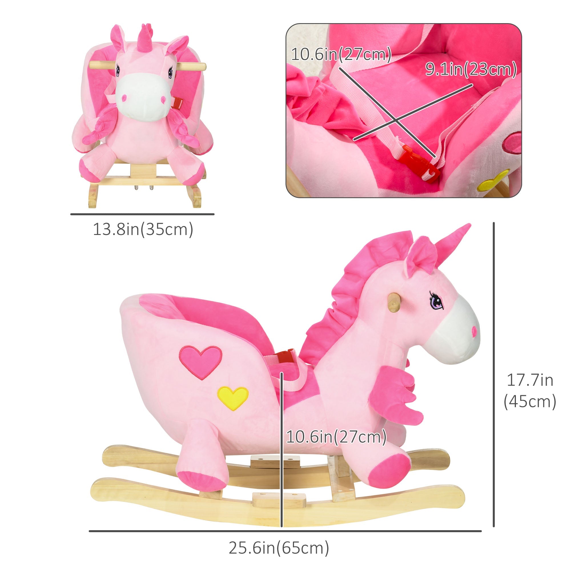 Baby Rocking Horse Ride On Unicorn with Songs, Toddler Rocker Toy with Wooden Base Seat Safety Belt for 1.5-3 Year Old, Pink Rocking Horses   at Gallery Canada