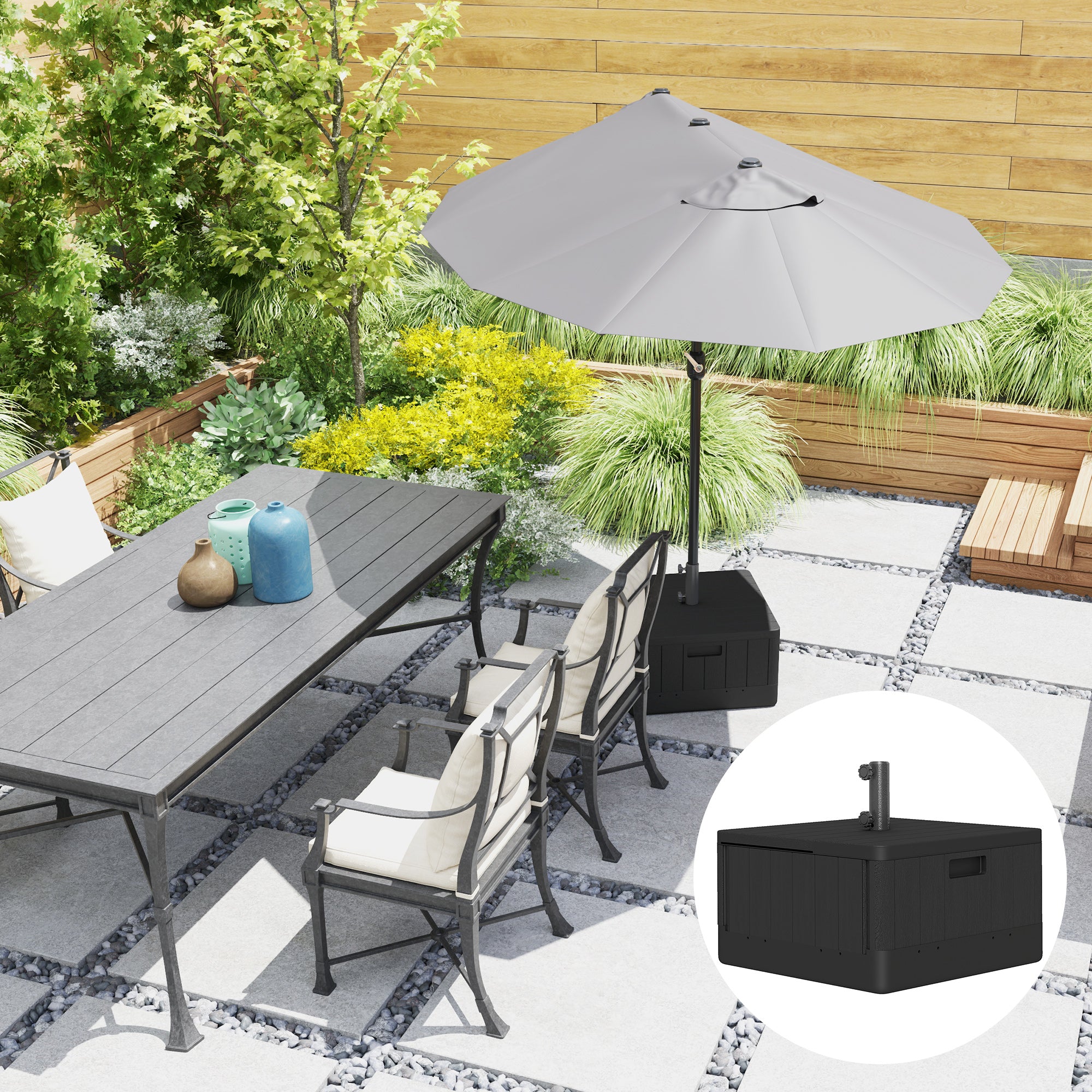 Patio Umbrella Base Outdoor Umbrella Stand with Wheels Handles, Patio Umbrella Stand, Filled Up to 176lbs with Stand or 110lbs with Water for Garden, Poolside, Black Umbrella Bases at Gallery Canada