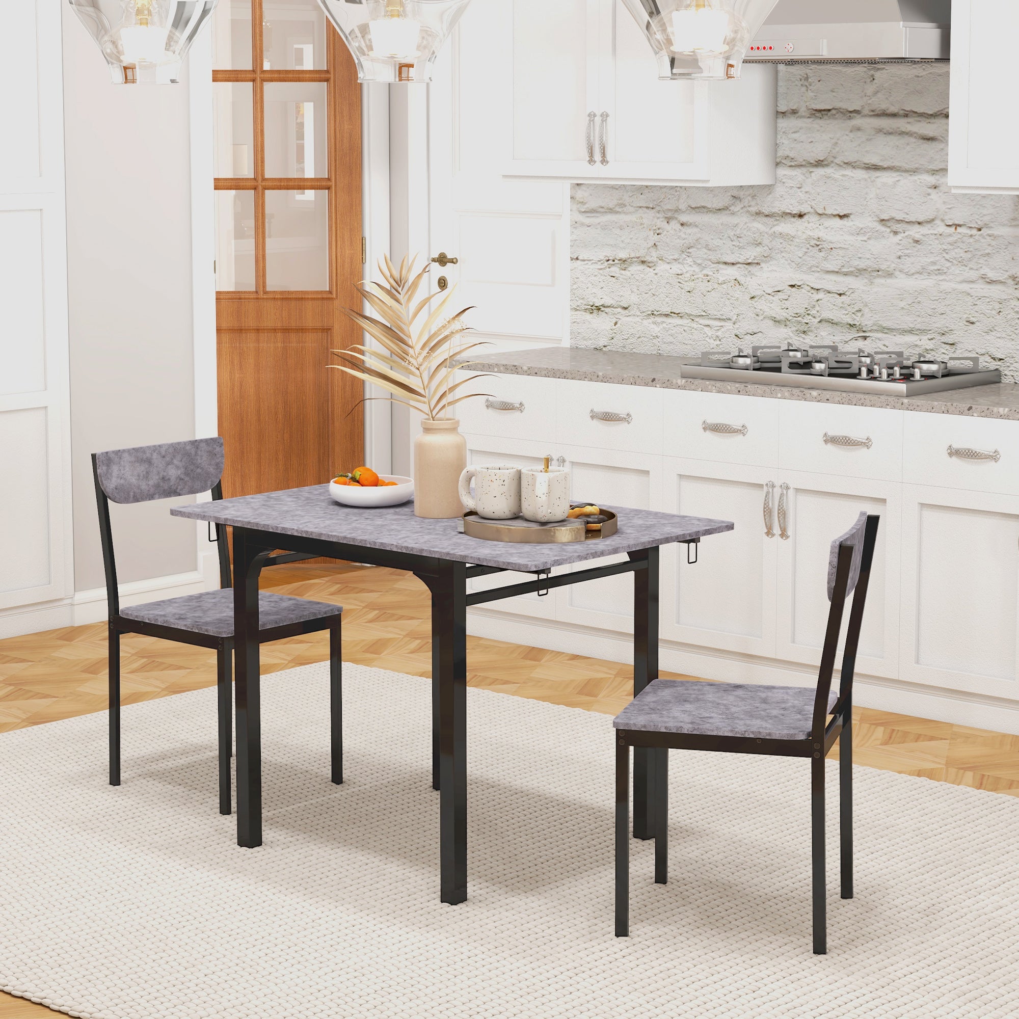 Foldable Dining Table Set for 2, Drop-Leaf Kitchen Table with 2 Chairs for Apartments, Studios, Natural Drop-leaf Dining Table Set Includes 2 Chairs Bar Sets   at Gallery Canada