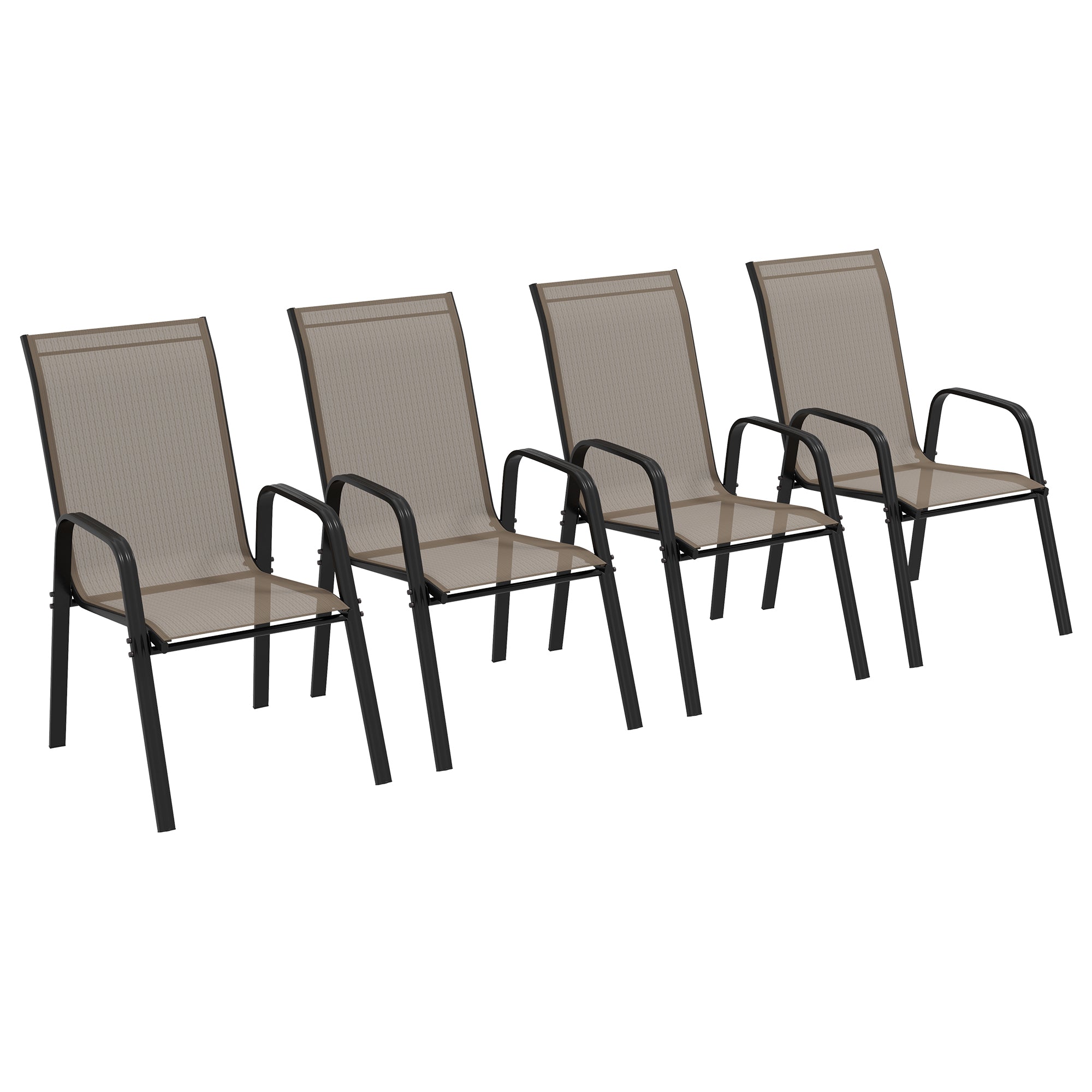 Set of 4 Outdoor Dining Chairs, Heavy Duty Stackable Patio Dining Set with Armrests for Balcony Garden, Grey Patio Chairs Grey, Dark Grey at Gallery Canada