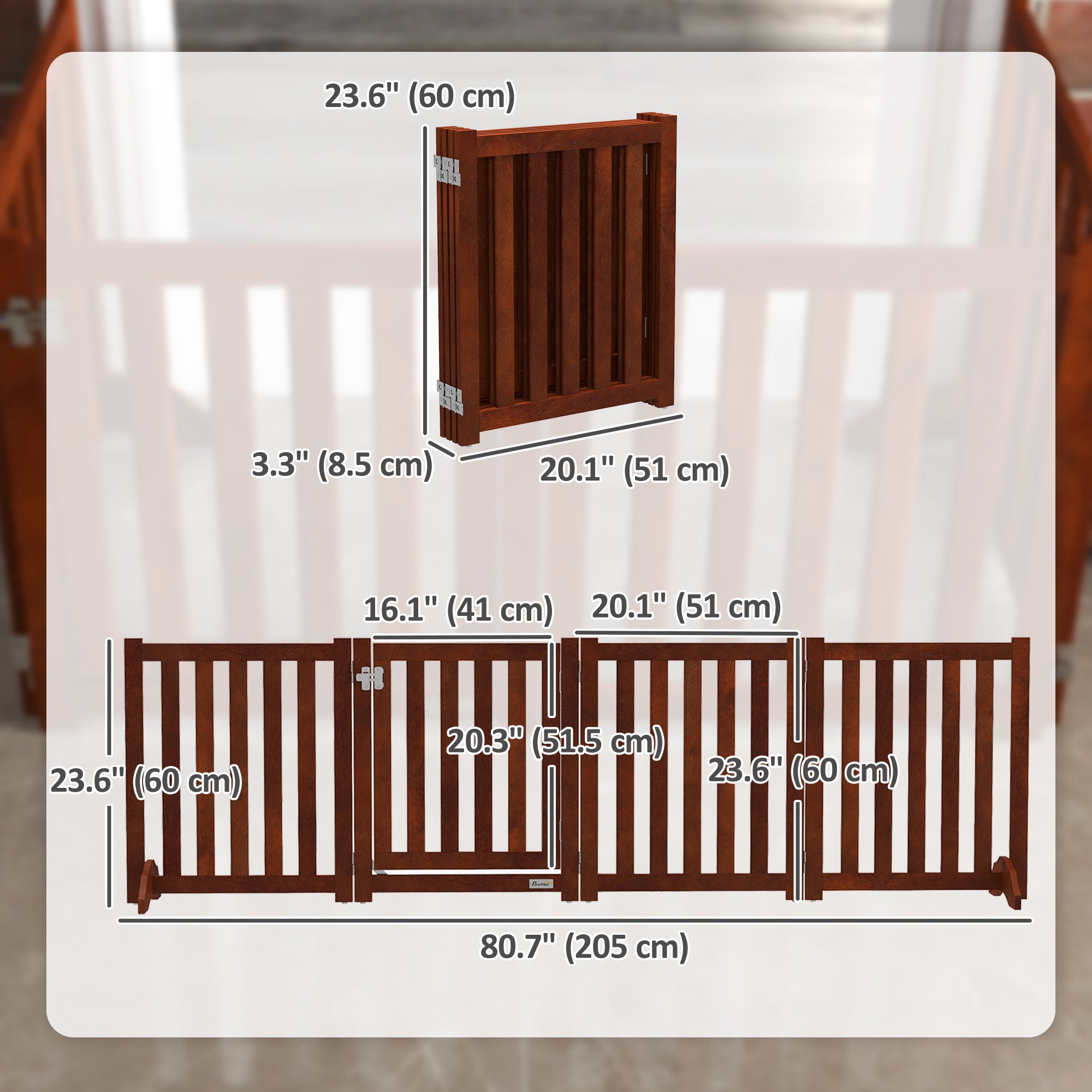 Foldable Dog Gate with Door, 4 Panels Fressstanding Pet Gate, Brown Houses, Kennels & Pens   at Gallery Canada