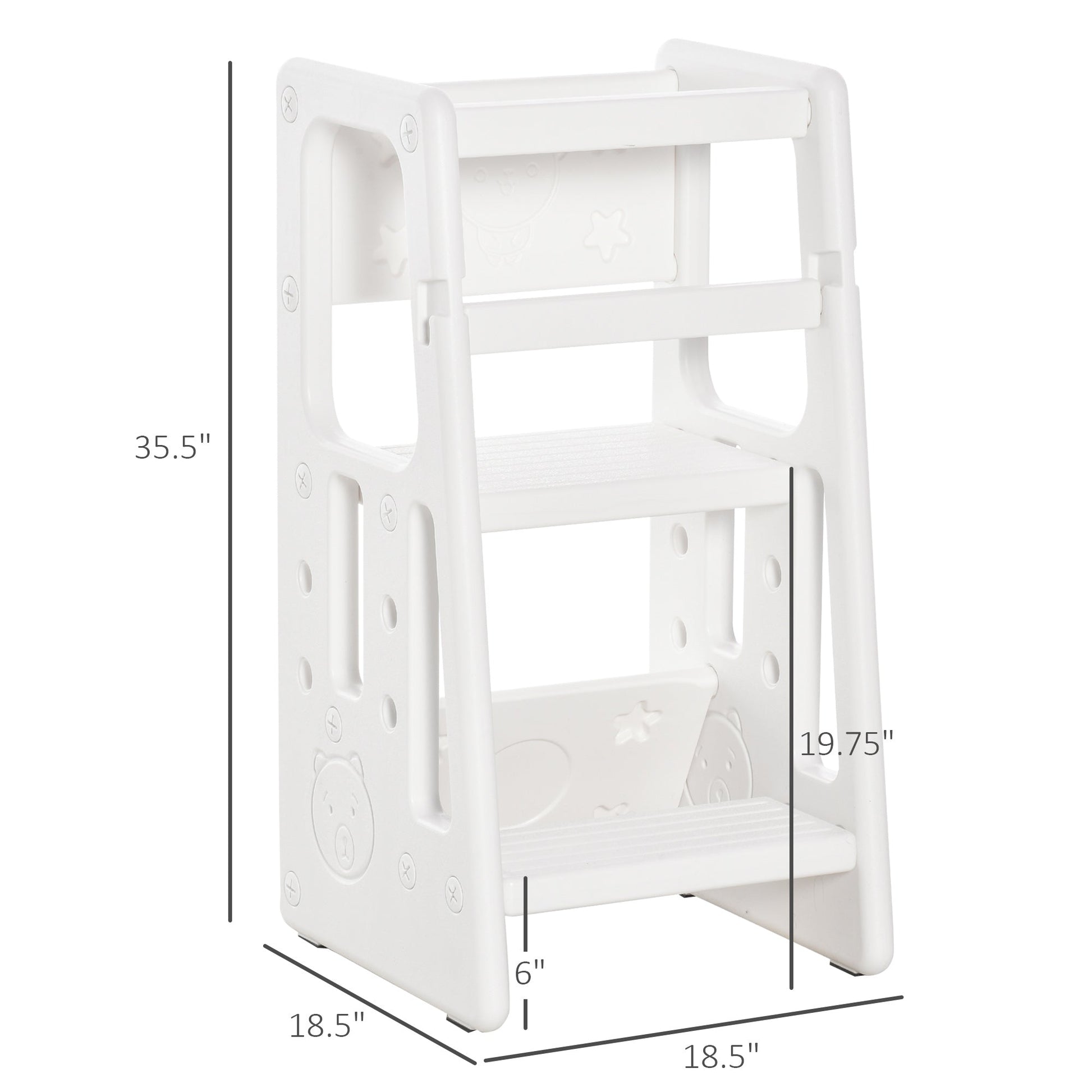 Toddler Kitchen Helper 2 Step Stool with Adjustable Height Platform and Safety Rail, White Toddler & Kids Step Stools   at Gallery Canada