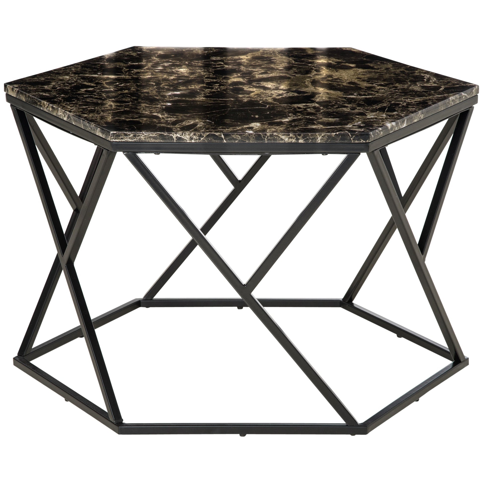 Coffee Table with High Gloss Marble Tabletop, Modern Cocktail Table with Steel Frame for Living Room, Black Coffee Tables Black  at Gallery Canada