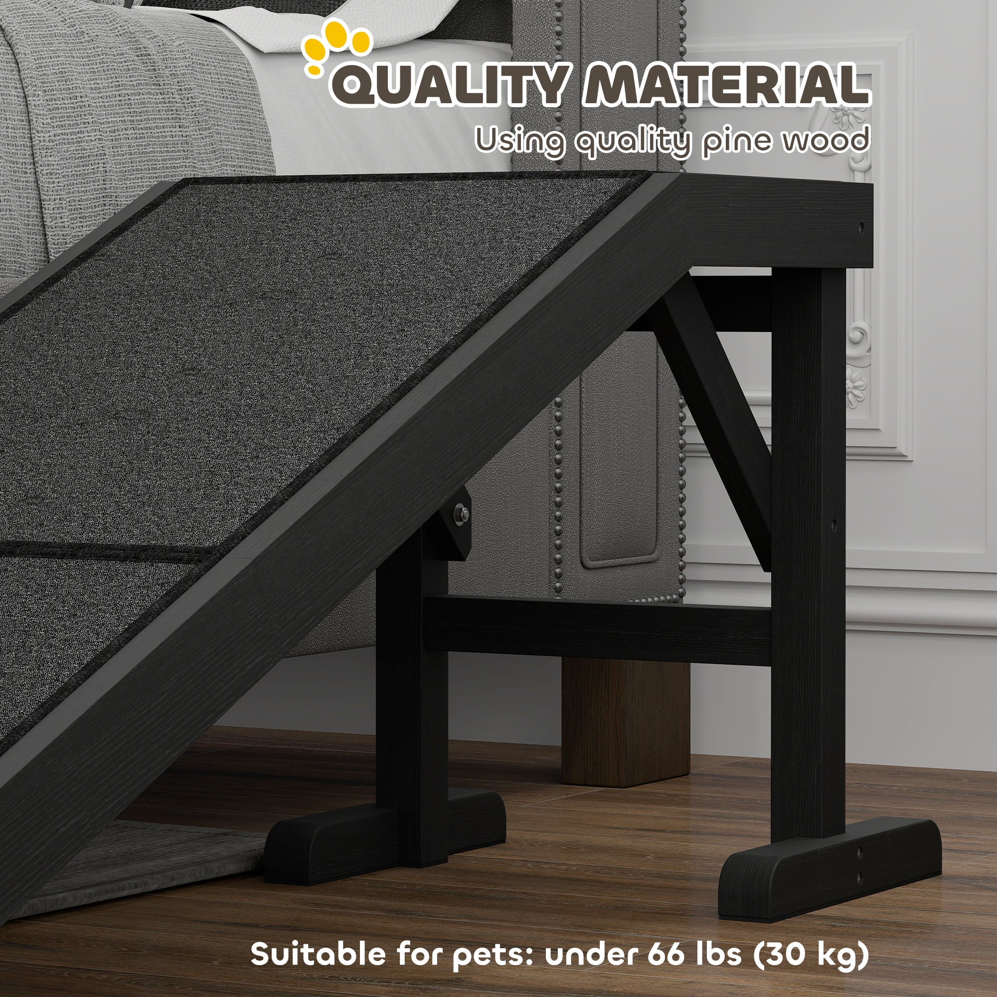 Pet Ramp Bed Steps for Dogs Cats Non-slip Carpet Top Platform Pine Wood 59