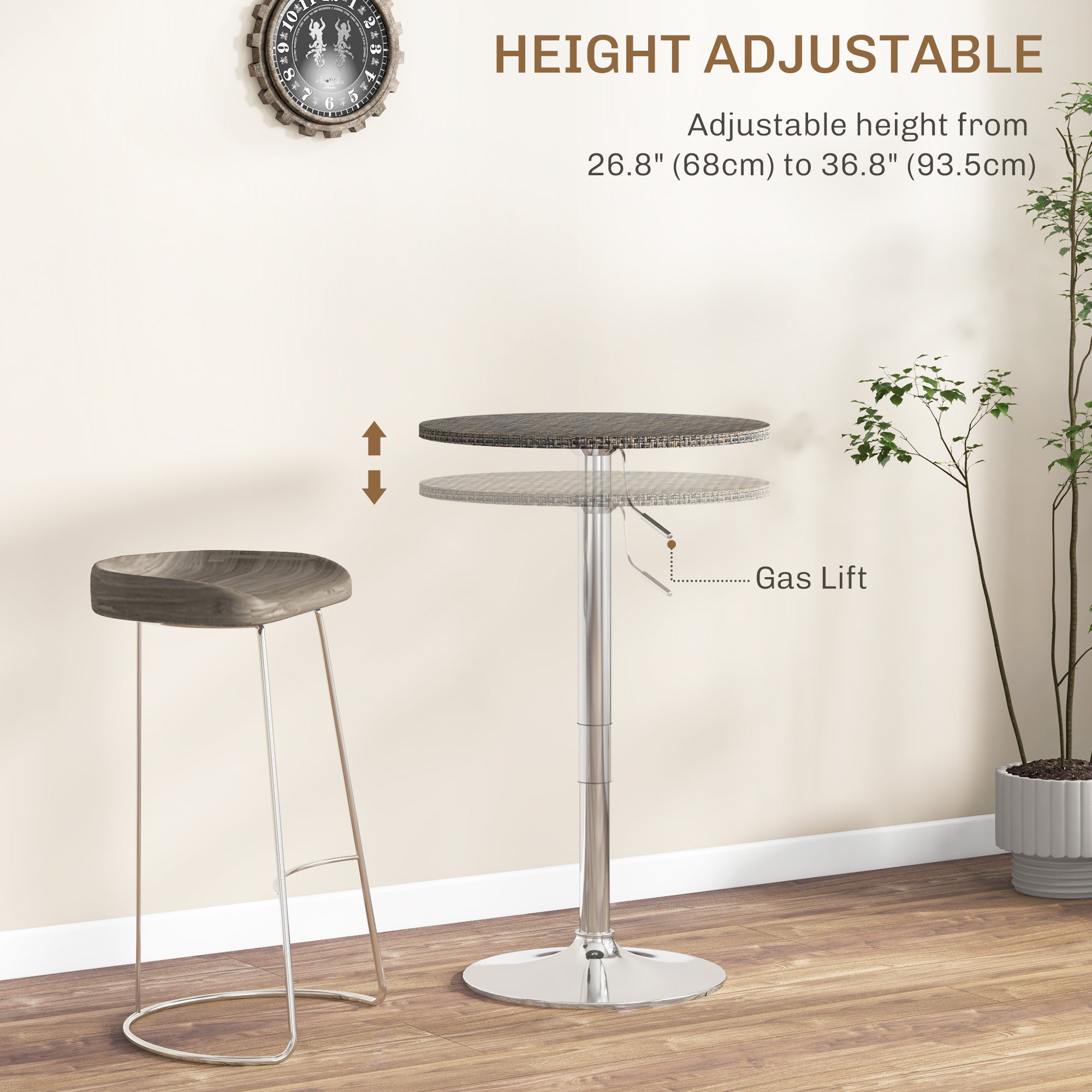 Adjustable Bar Table for 2, Round Pub Table with PE Rattan Top and Steel Base for Home Bar, Small Dining Room, Brown Bar Tables at Gallery Canada
