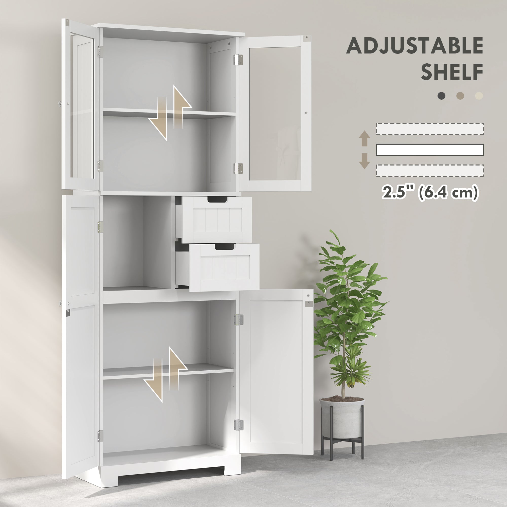 Tall Bathroom Storage Cabinet, Floor Bathroom Cabinet with Adjustable Shelves, for Kitchen, Living Room, White Bathroom Cabinets   at Gallery Canada