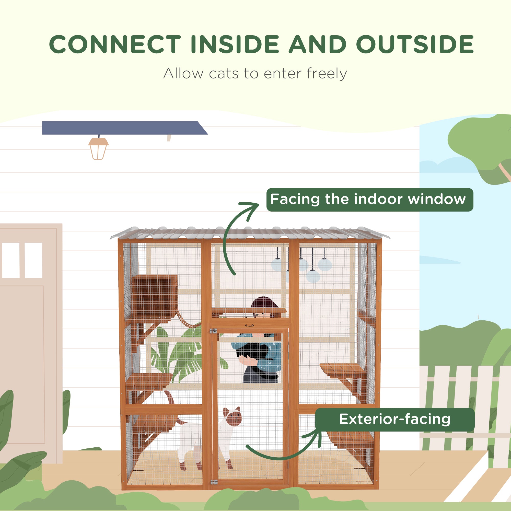 Outdoor Cat Enclosure Window Box with Weatherproof Roof, Bridge, Resting Box, Platforms, for 2 Kittens, Orange Outdoor Cat Enclosures at Gallery Canada