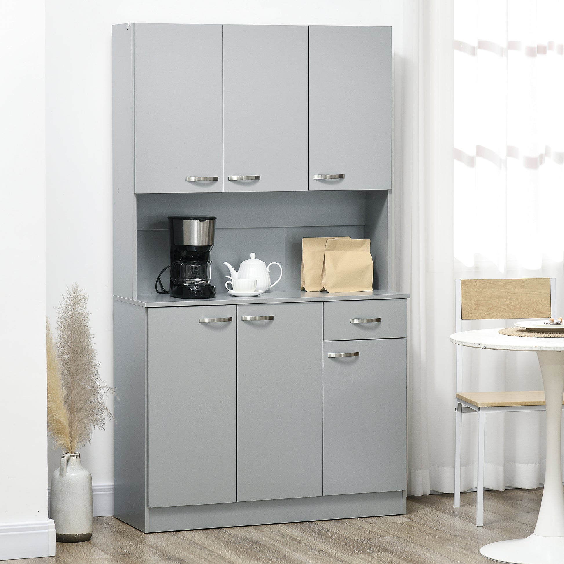 71" Modern Buffet with Hutch, Freestanding Kitchen Hutch with Storage Cabinets, Drawer, Microwave Counter, Grey Kitchen Pantry Cabinets   at Gallery Canada