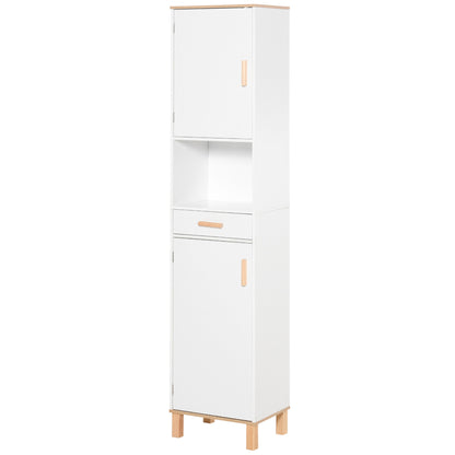 Bathroom Storage Cabinet with Cupboards and Drawer, Floor Free Standing Linen Tower, Tall Slim Side Organizer Shelves, White Bathroom Cabinets White  at Gallery Canada