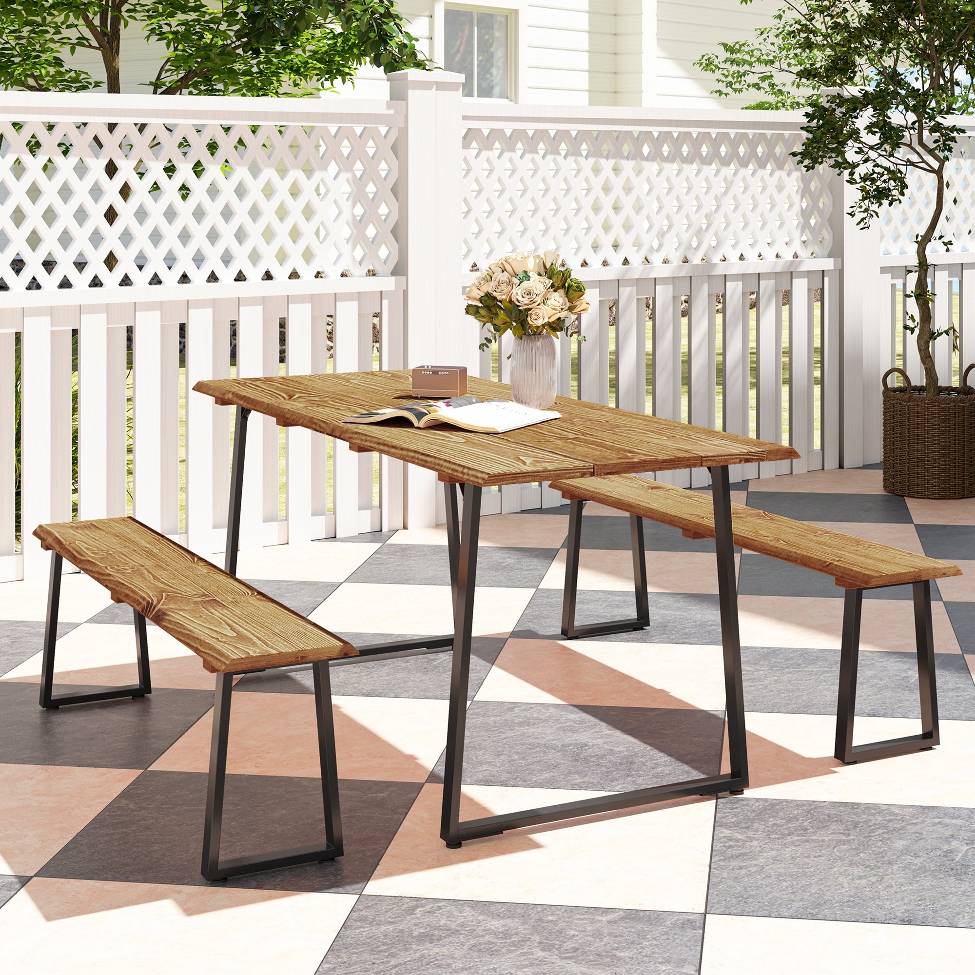 Picnic Table and Bench Set for 6 Persons with 2