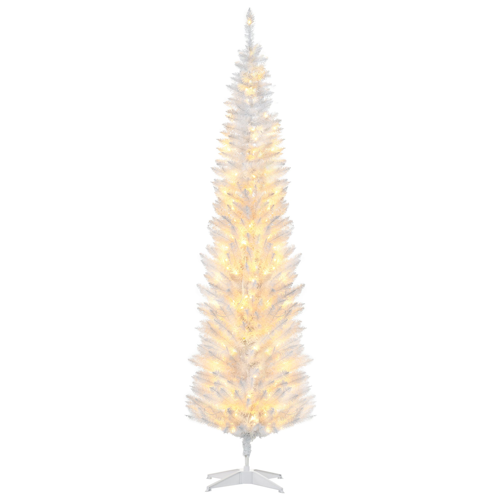 7' Pre Lit Artificial Pencil Christmas Trees, Xmas Tree with Realistic Branches and Warm White LED Lights, White Pencil Christmas Trees at Gallery Canada