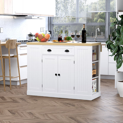 36" Fluted-Style Wooden Kitchen Island with Storage Cabinet and Drawer, Butcher Block Island for Dining Room, White Kitchen Islands & Kitchen Carts   at Gallery Canada