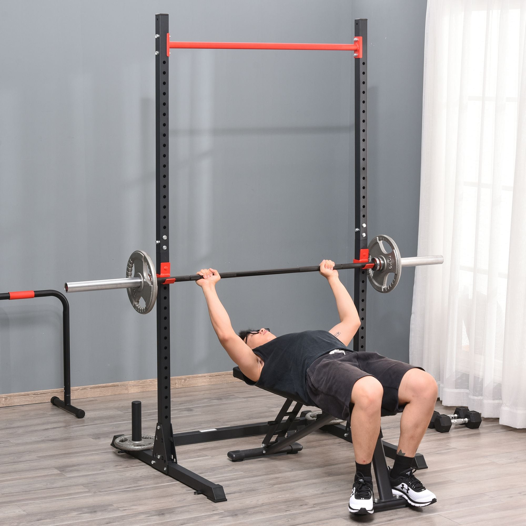 Adjustable Barbell Power Rack Squat Stand Strength Training Fitness Pull Up Weight Cage Home Gym Black Power Towers at Gallery Canada