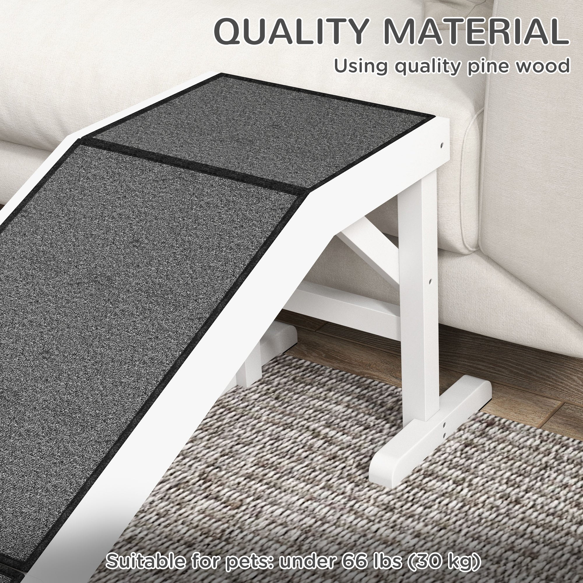 Pet Ramp Bed Steps for Dogs Cats Non-slip Carpet Top Platform Pine Wood 59