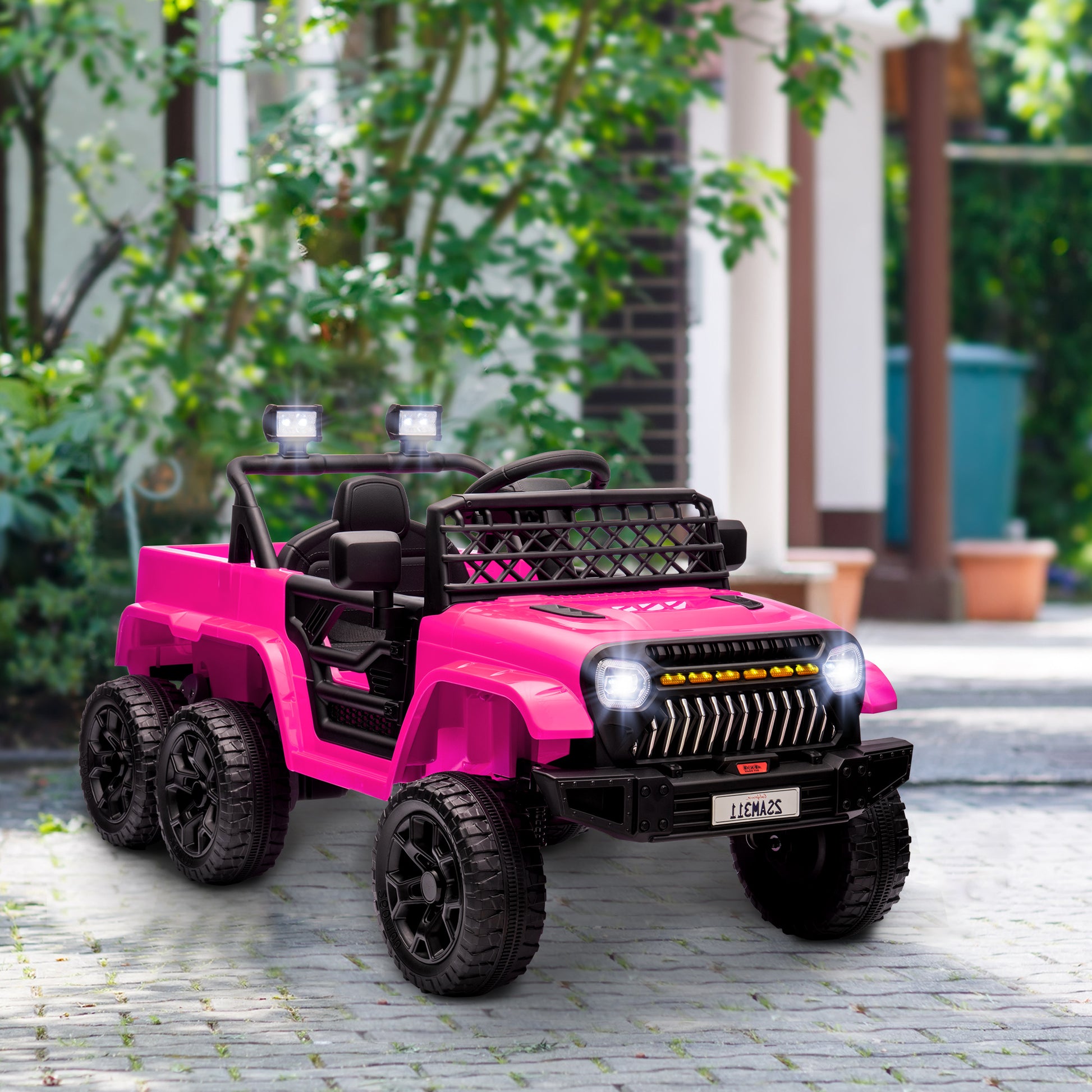 12V 4WD/2WD Kids Electric Car w/ Remote Control, Spring Suspension, Back Trailer, Light, Music, Soft Start, Pink Electric Toy Cars   at Gallery Canada