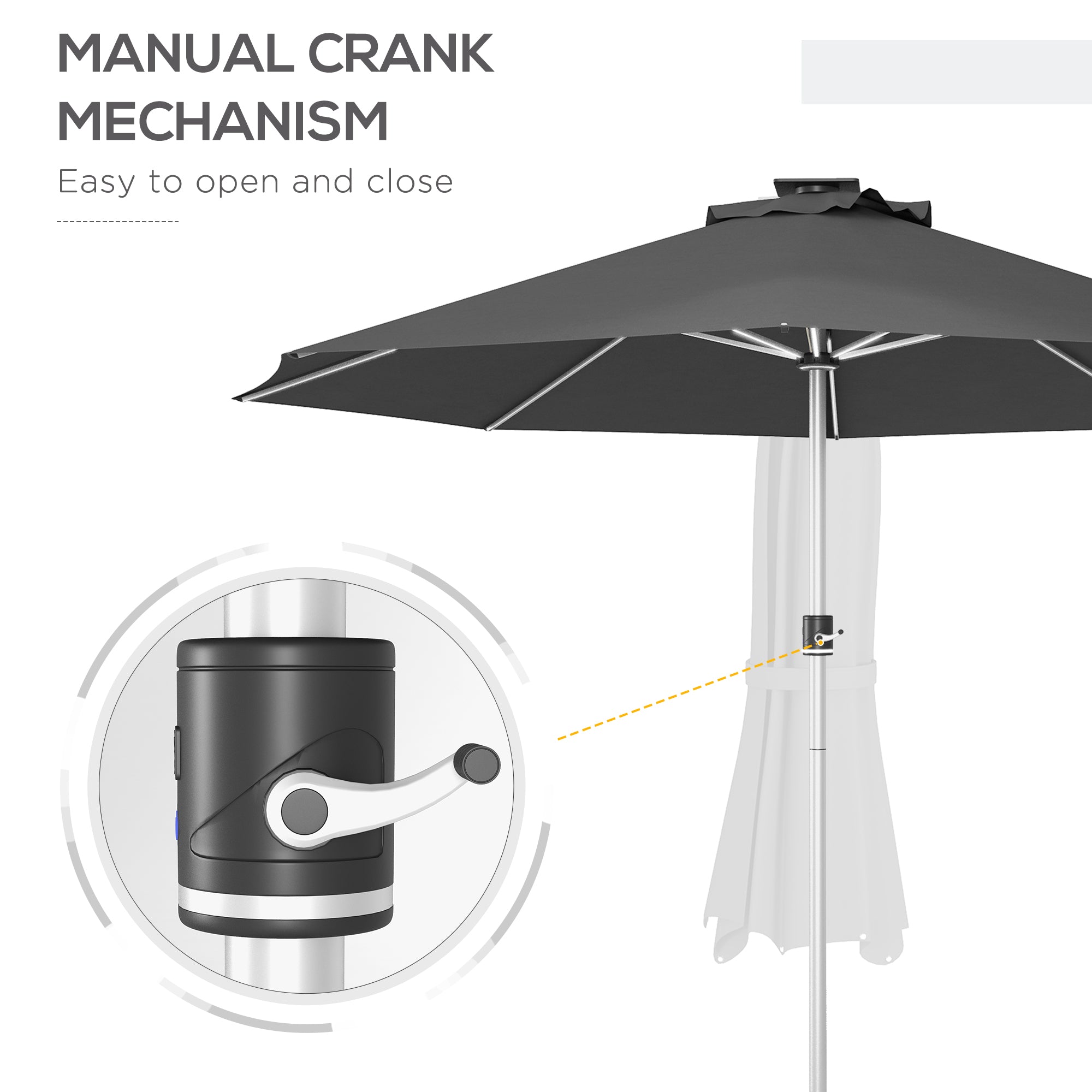 LED Patio Umbrella, Lighted Deck Umbrella with 4 Lighting Modes, Solar &; USB Charging, Charcoal Grey Sun Umbrellas   at Gallery Canada