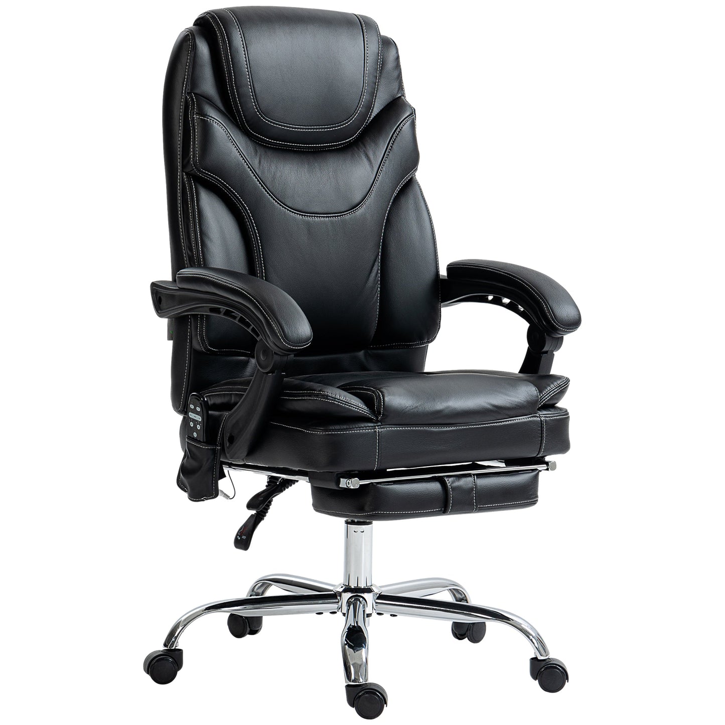 6 Point Vibration Massage Office Chair, PU Leather Heated Reclining Computer Chair with Footrest, Black Massage Chairs Black  at Gallery Canada