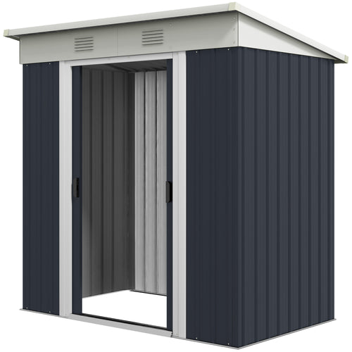 6' x 4' Outdoor Storage Shed, Metal Garden Tool Storage House Organizer with Lockable Sliding Doors and Vents for Backyard Patio Lawn, Charcoal Grey