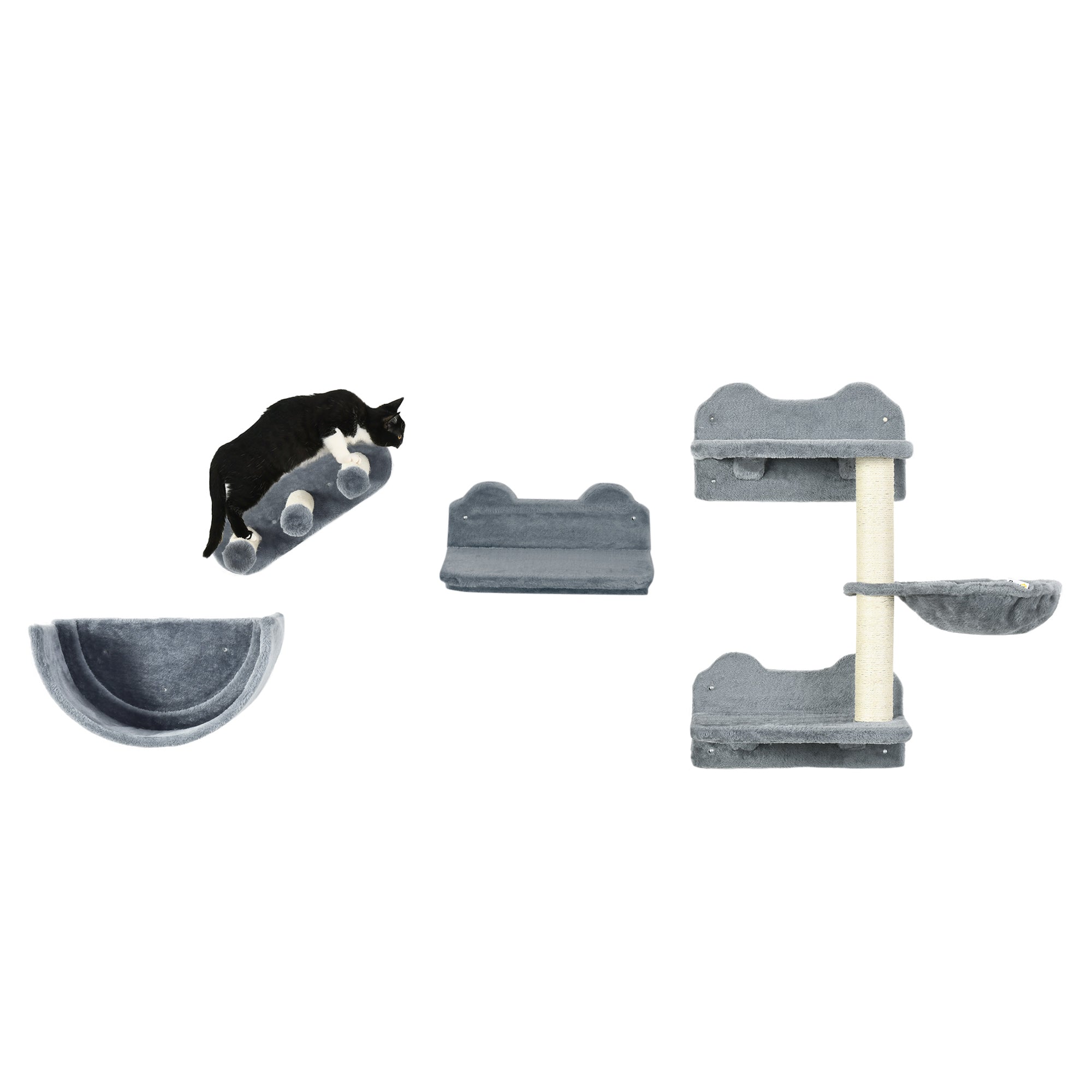 Cat Wall Shelves, 3PCs Cat Shelves with Hammock, Scratching Post, 3 Steps, Jumping Platforms, Wall Mounted Cat Climber, Grey Cat Climbing Wall at Gallery Canada