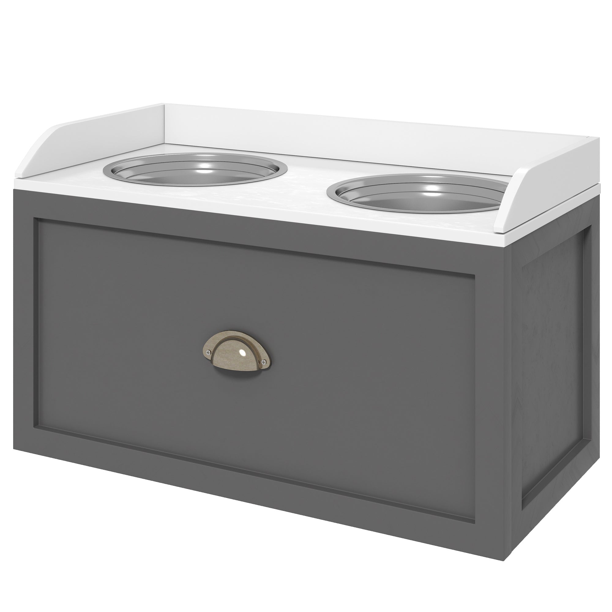 Large Elevated Dog Bowls with Storage Drawer, Raised Pet Feeding Station with 2 Stainless Steel Bowls, Grey Dog Bowls Grey, White at Gallery Canada
