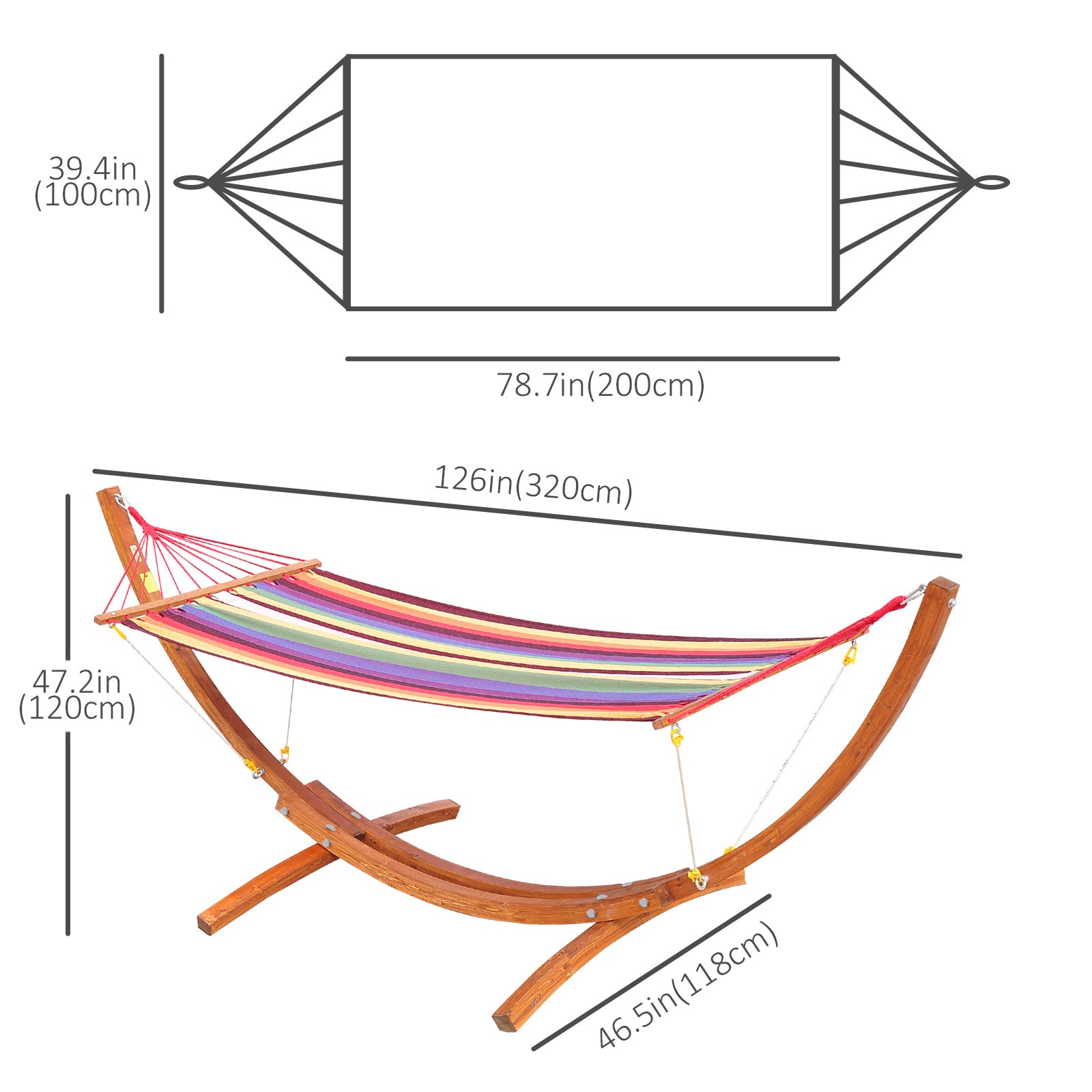 10' Outdoor Swing Hammock, Hammock with Wood Stand Rainbow Bed, Heavy Duty Roman Arc Hammock for Patio, Backyard, Balcony, Porch, Multi Color Hammocks with Stand at Gallery Canada
