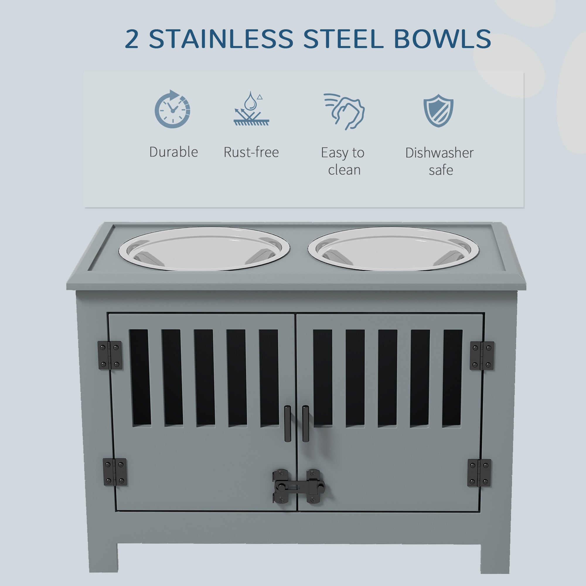 Raised Dog Bowls with 2 Stainless Bowls, Storage, for XL Dogs, Grey Dog Bowls at Gallery Canada