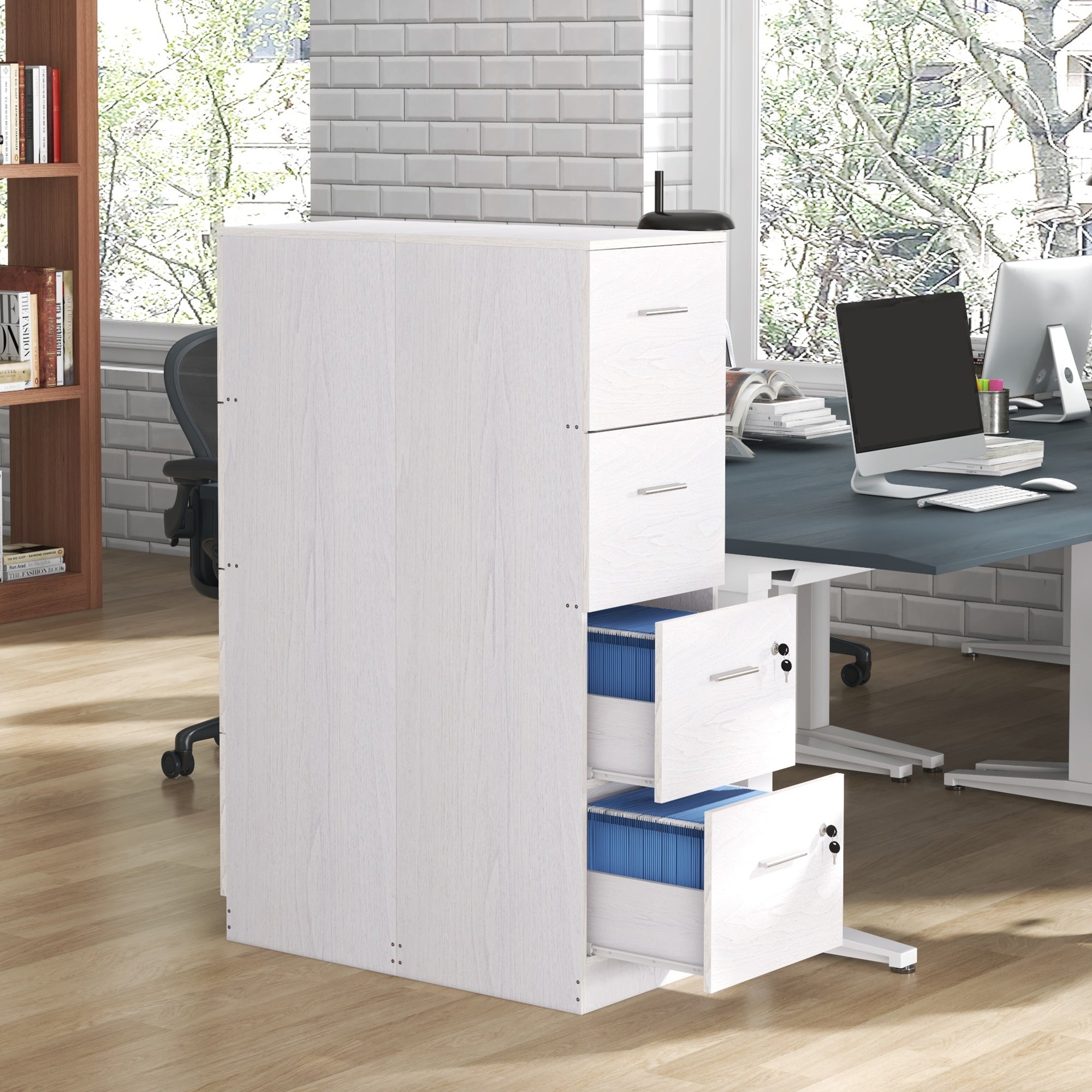 Vertical Filing Cabinet with Lock, 4 Drawer File Cabinet with Adjustable Hanging Bar for A4 and Letter Size, White Office Cabinets & Cupboards   at Gallery Canada