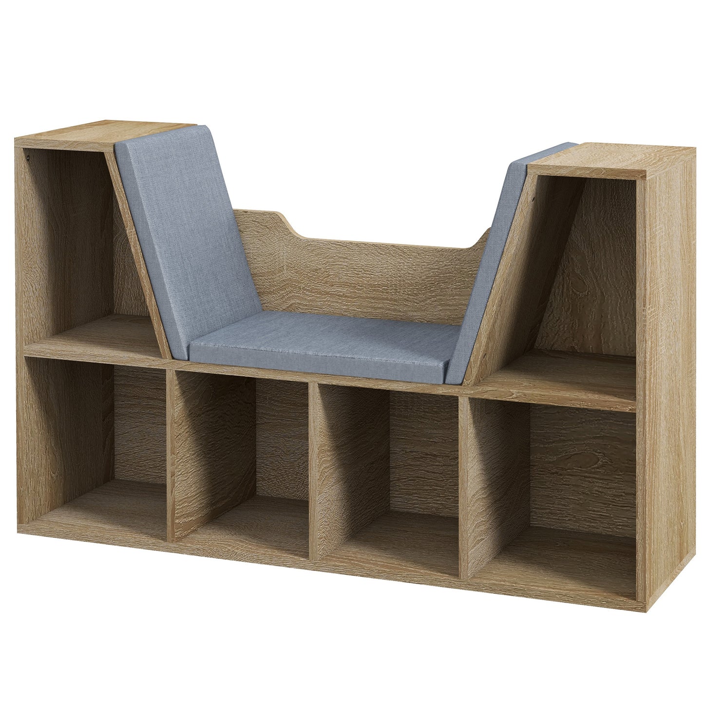 6-Cubby Bookcase with Seat Cushion, Cube Storage Shelf with Reading Nook for Home Office, Study, Oak Bookshelves & Bookcases at Gallery Canada