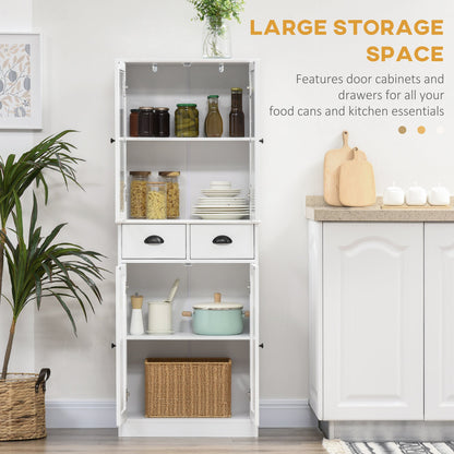 61" Pine Wood Kitchen Pantry, Buffet Cabinet, Freestanding Farmhouse Storage Cabinet with Soft Close Doors and Adjustable Shelves, White Kitchen Pantry Cabinets   at Gallery Canada