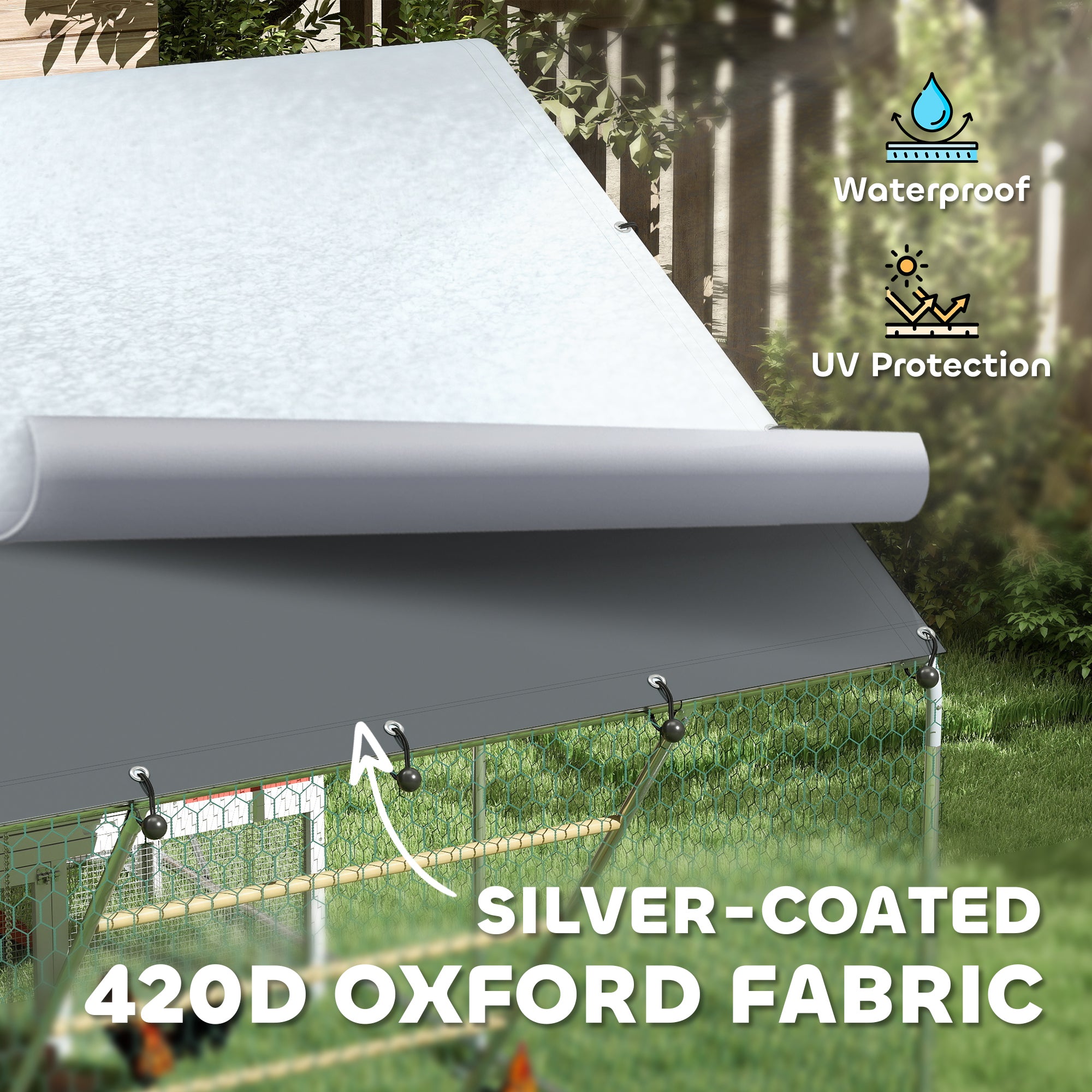Large Metal Chicken Run with Waterproof &; UV-Resistant Cover, Feeding Door, Hanging Feeder, Perch for 6-8 Chickens Chicken Coops at Gallery Canada