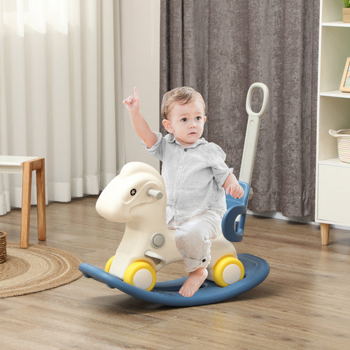 4 in 1 Kids Rocking Horse w/ Detachable Balance Board &; Push Handel, Blue