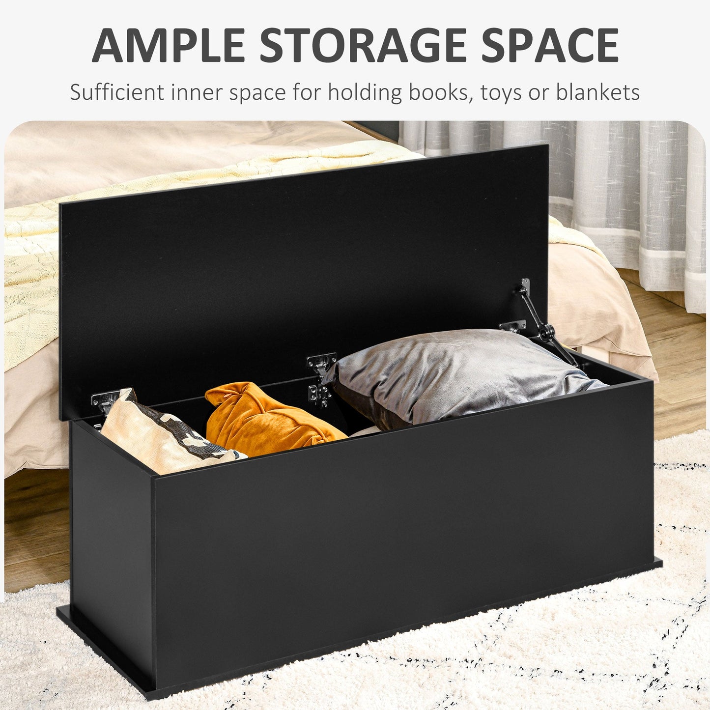 39.5" Lift Top Storage Chest with 2 Safety Hinges, Toy Box Organizer with Flip-Top Lid, Entryway Storage Bench, Black Storage Cabinets   at Gallery Canada