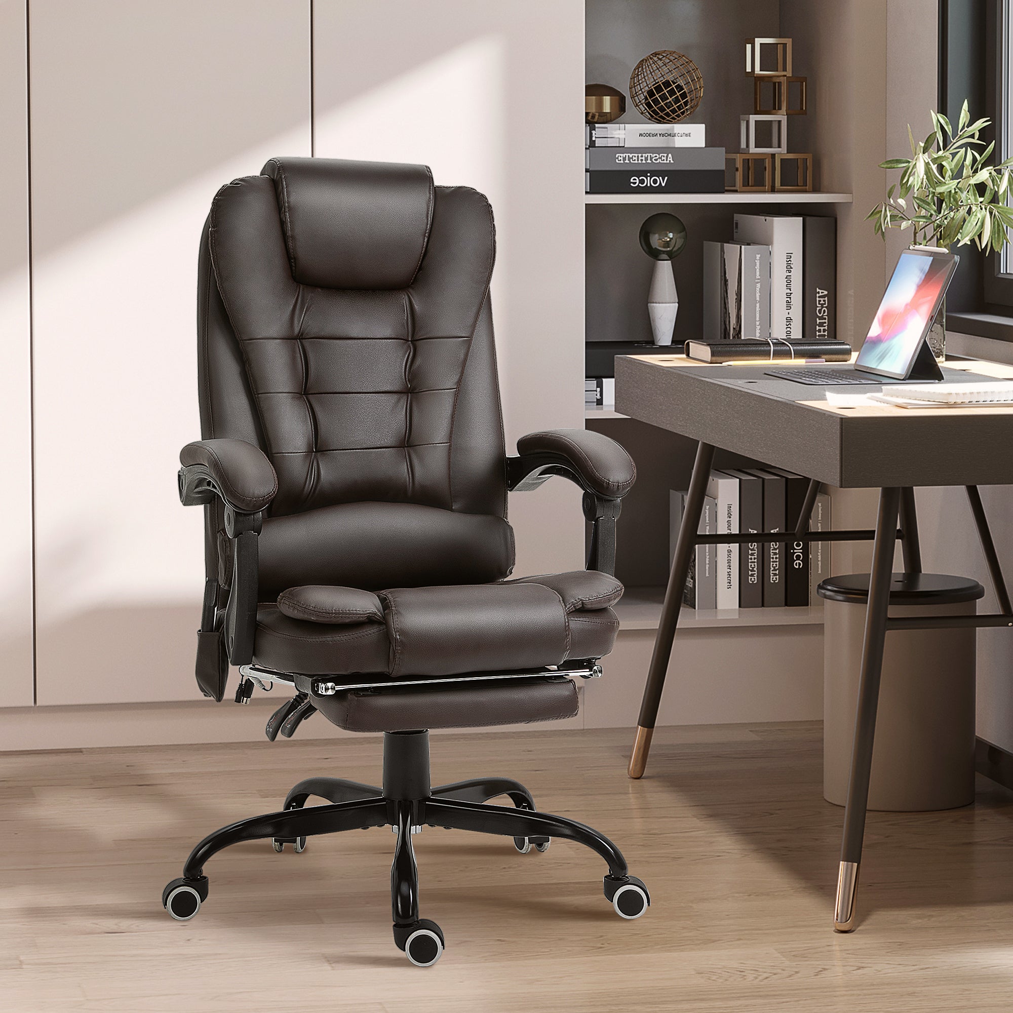 7-Point Vibrating Massage Chair, Reclining Office Chair with Footrest, Reclining Back, Adjustable Height, Brown Massage Chairs at Gallery Canada