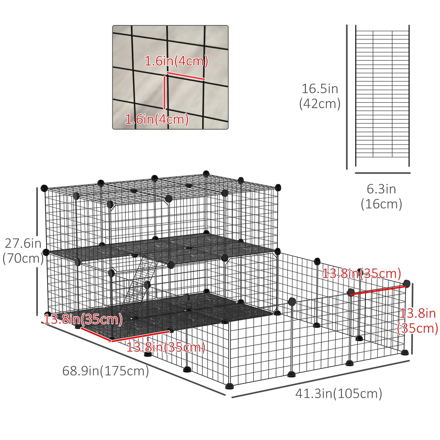 46-Panel Small Animal Cage with Door for Rabbits, Guinea Pigs, Black Houses & Habitats   at Gallery Canada