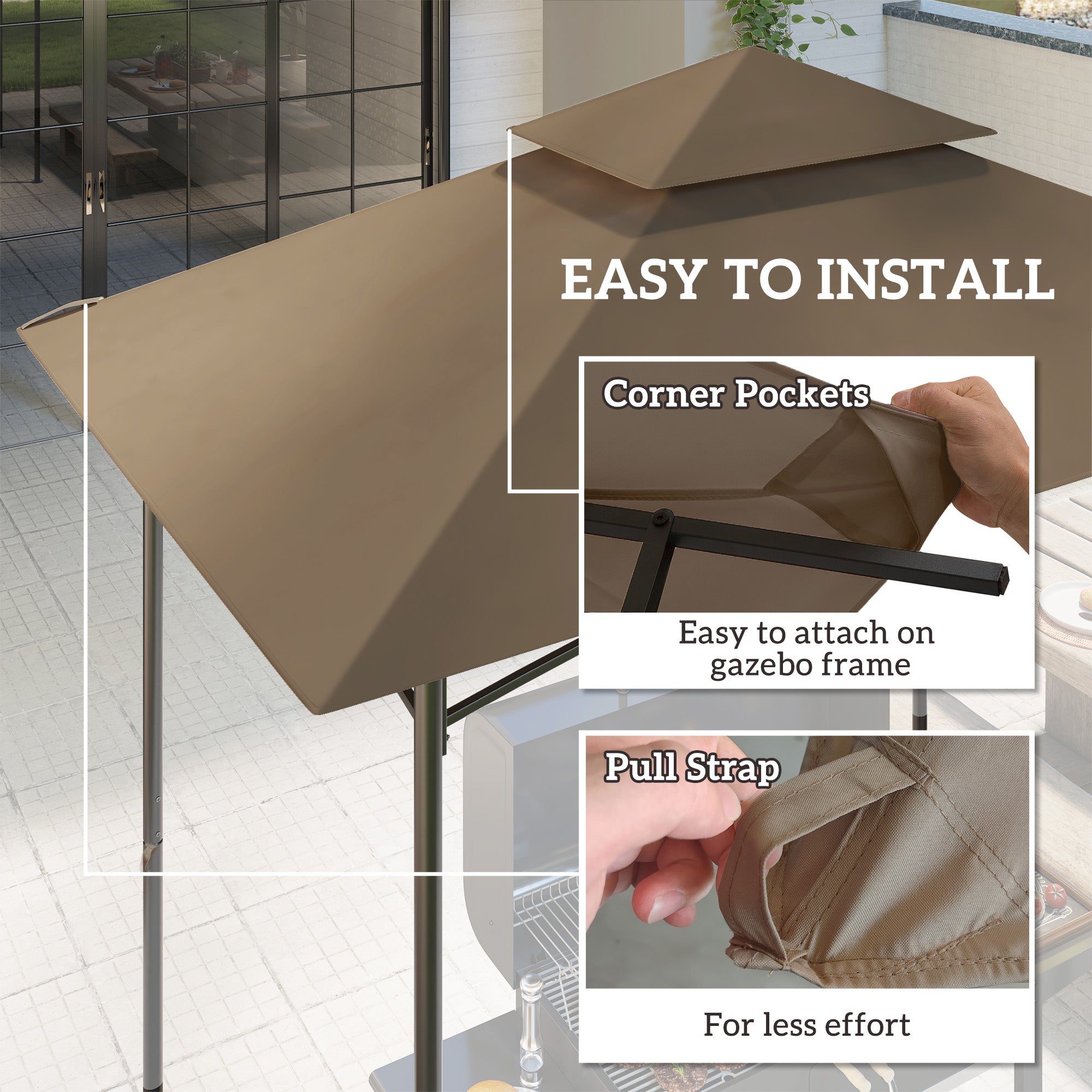 BBQ Gazebo Canopy Replacement Roof, 5' x 8' Grill Gazebo Roof with UPF50+ Double Tiered Top Cover, Khaki Gazebo Canopy Replacement at Gallery Canada